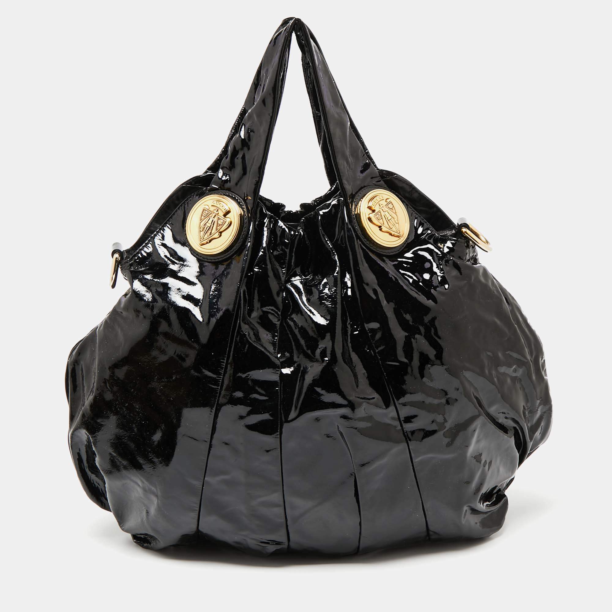 Italian GUCCI Medieval Black Patent Leather Square Large Handbag Bag  High-end Second-hand Vintage Jewelry - Shop Travel Genius Vintage store  Handbags & Totes - Pinkoi