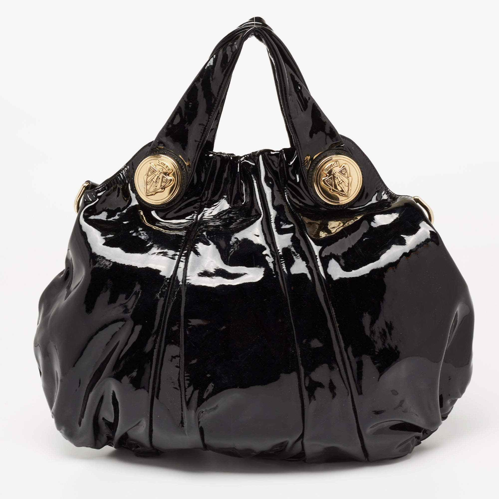 مملوكة مسبقًا Gucci Black Patent Leather Large Hysteria Hobo