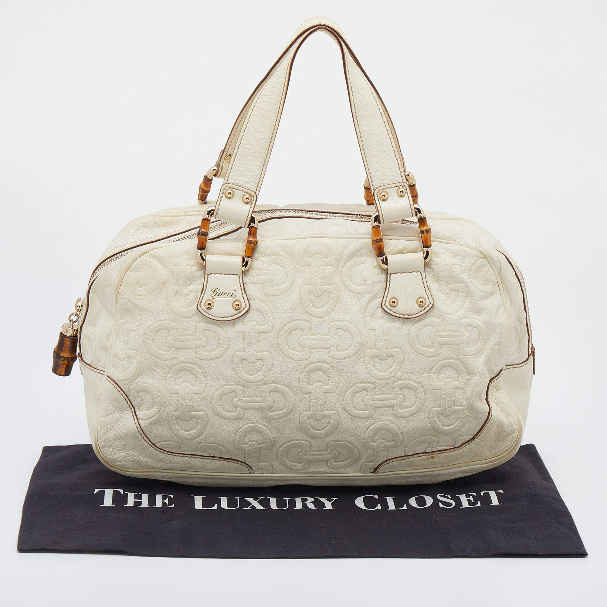 Gucci Cream Horsebit Embossed Leather Satchel Gucci