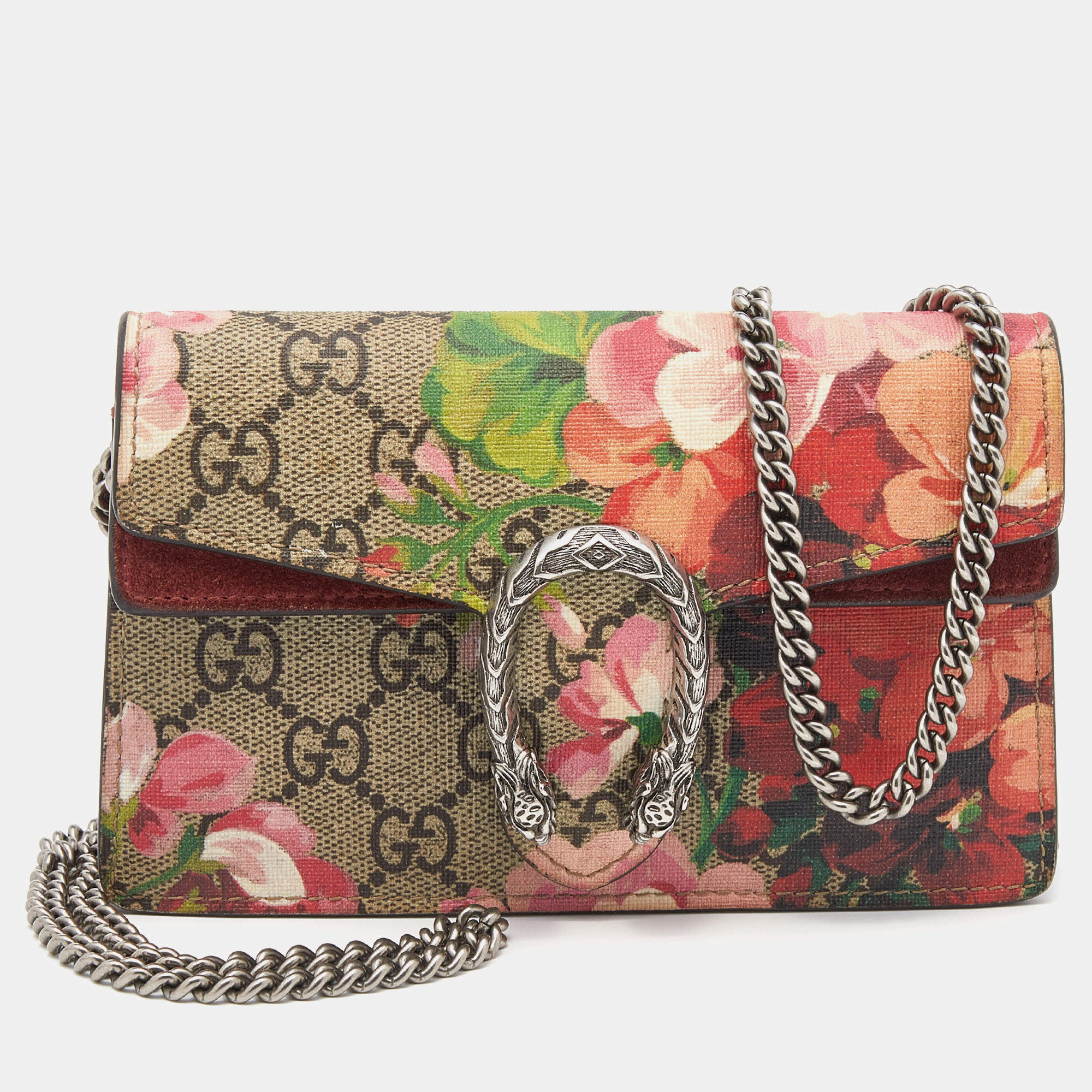 Pre Owned Gucci Multicolor Blooms Print GG Supreme Canvas Super Mini Dionysus Crossbody Bag