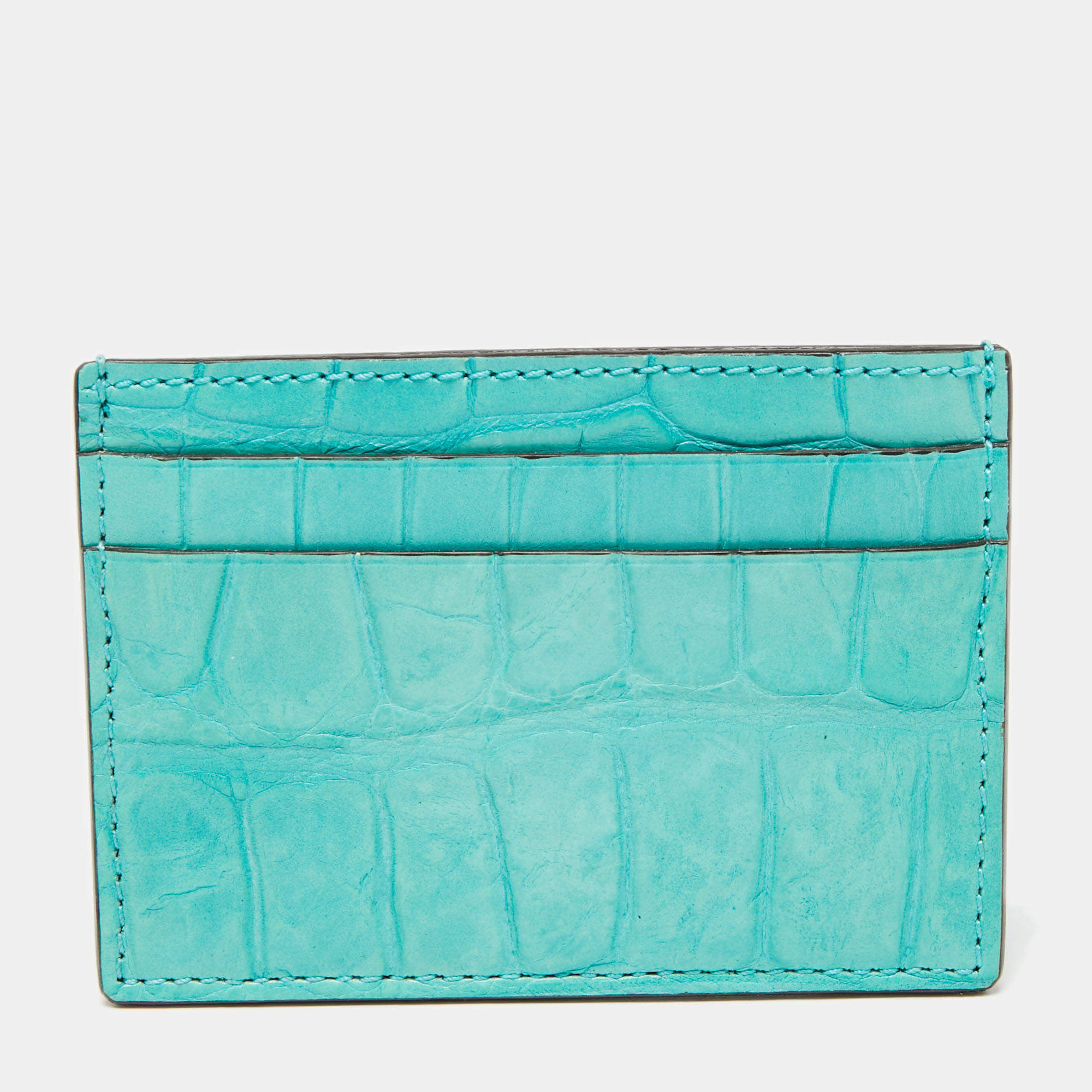 Gucci Card Aquamarine Crocodile Card Holder 