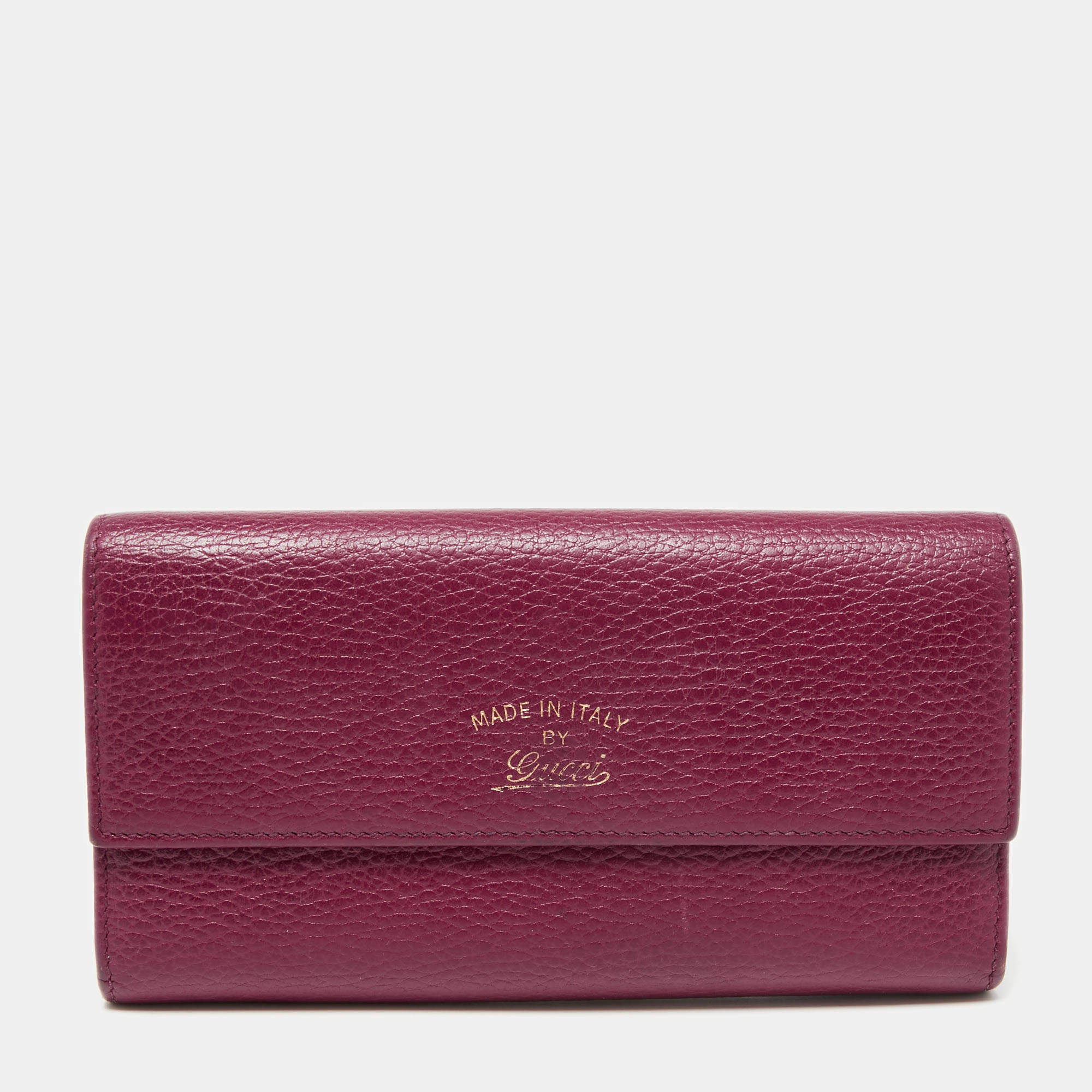 Pre Owned Gucci Burgundy Leather Swing Flap Continental Wallet