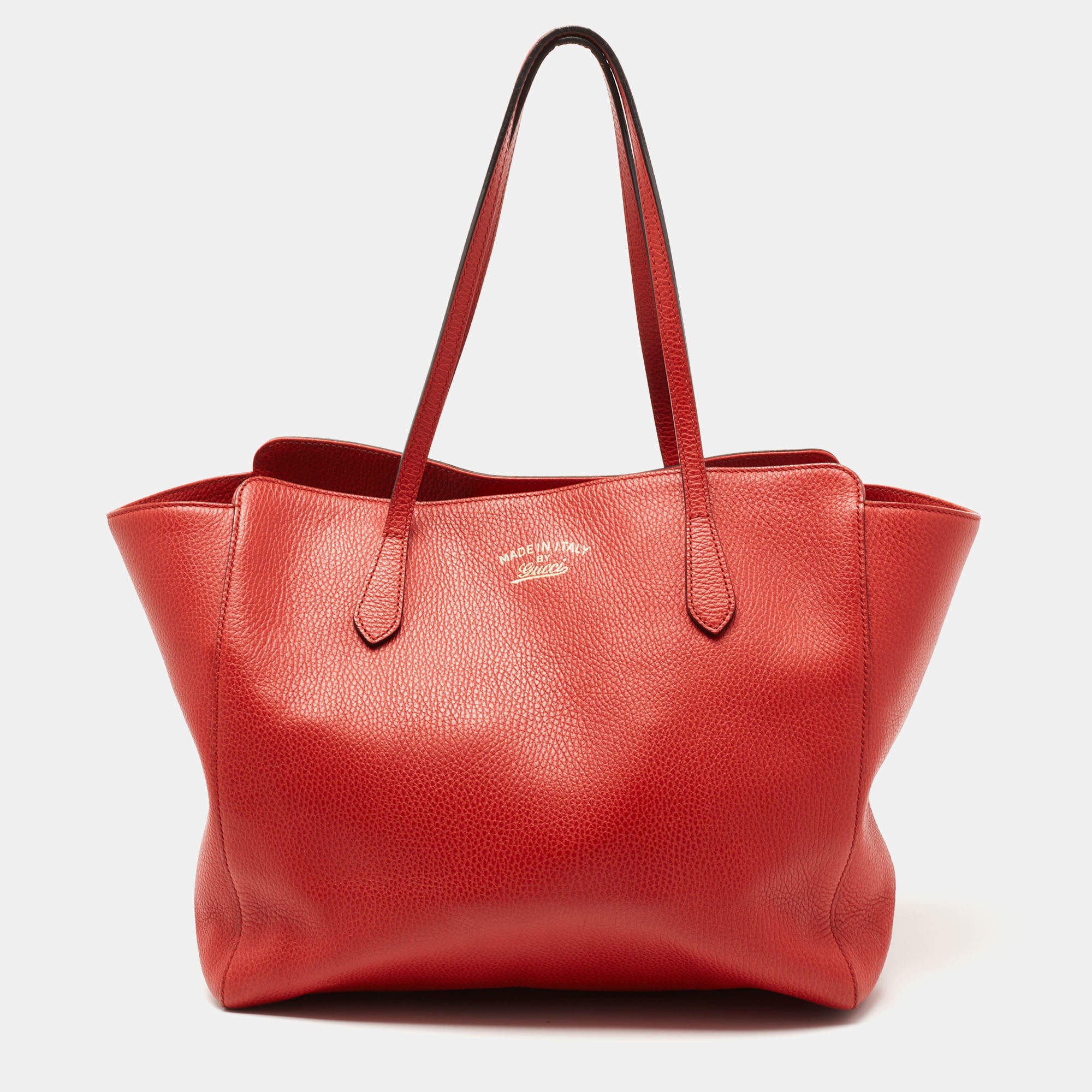 Pre Owned Gucci Red Leather Large Swing Shopper Tote