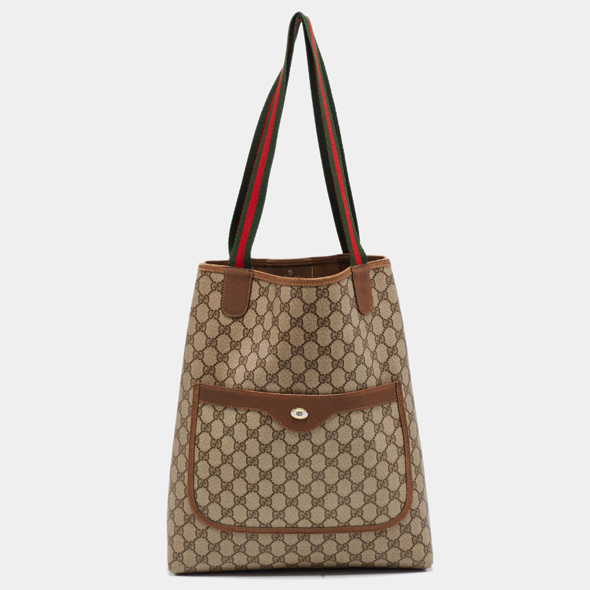 Pre Owned  Gucci Brown/Beige GG Supreme Canvas Web Tote 