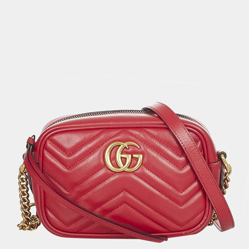 Gucci Red Mini GG Marmont Leather Crossbody Bag