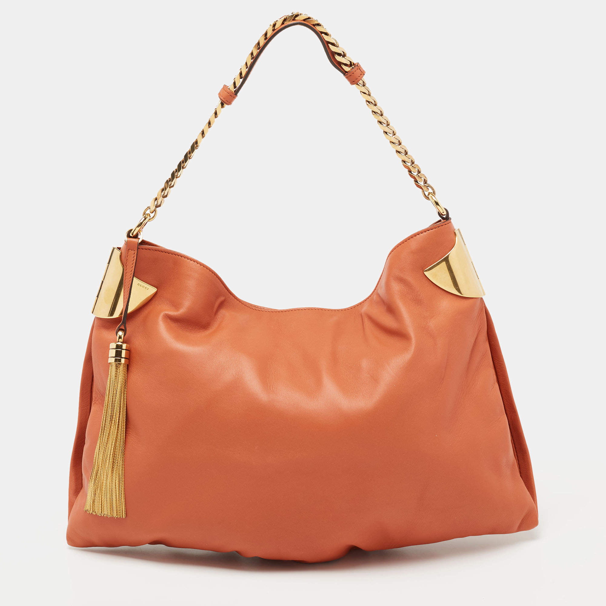 مملوكة مسبقًا Gucci Burnt Orange Leather Large Gucci 1970 GCC Exclusive 28/50 Shoulder Bag