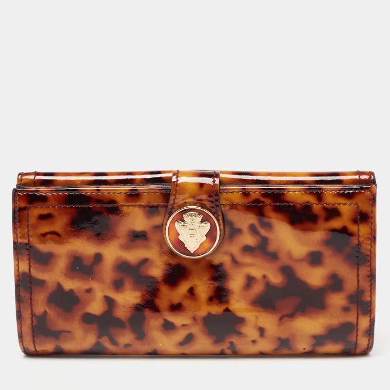 مملوكة مسبقًا Gucci Brown Animal Print  Patent Leather Hysteria Wallet
