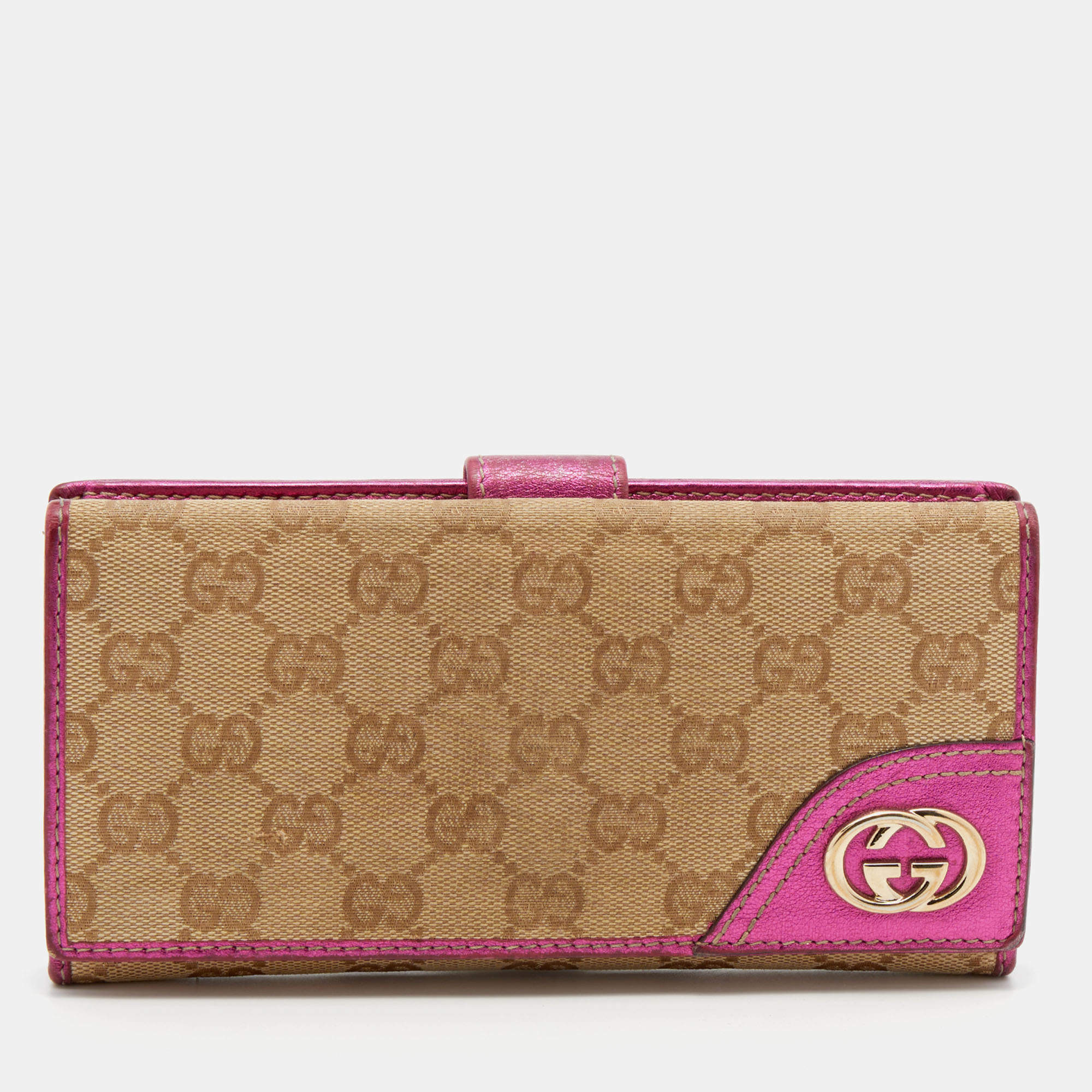 PRE LOVED] Gucci Long Wallet in Canvass Pink Leather