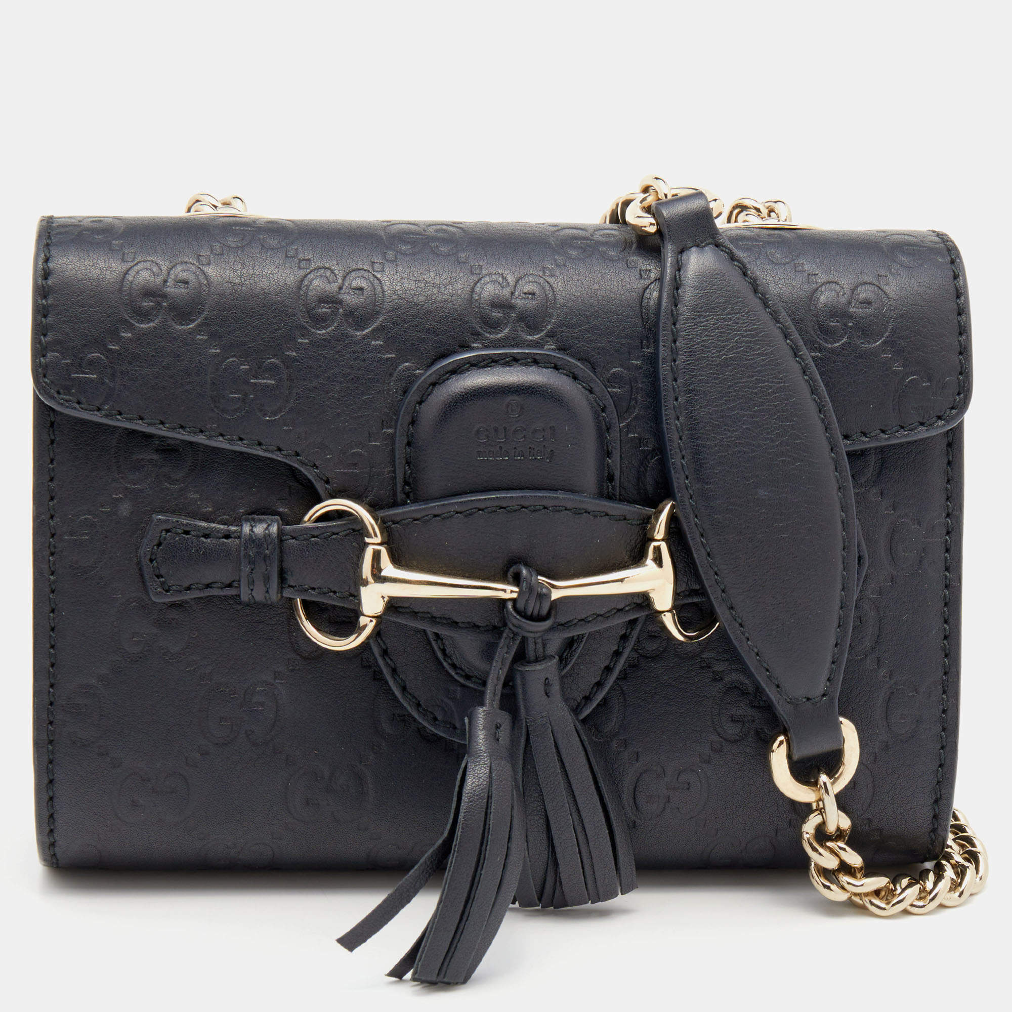 Pre Owned Gucci Black Guccissima Leather Mini Emily Chain Shoulder Bag
