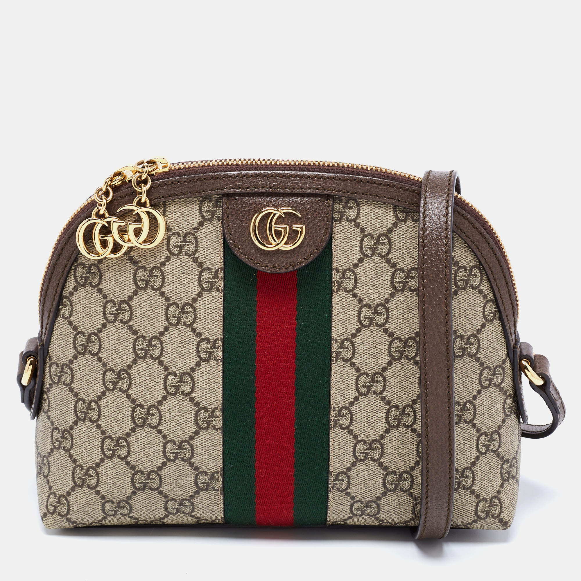 Pre Owned Gucci Beige/Brown GG Supreme Canvas And Leather Ophidia Shoulder Bag