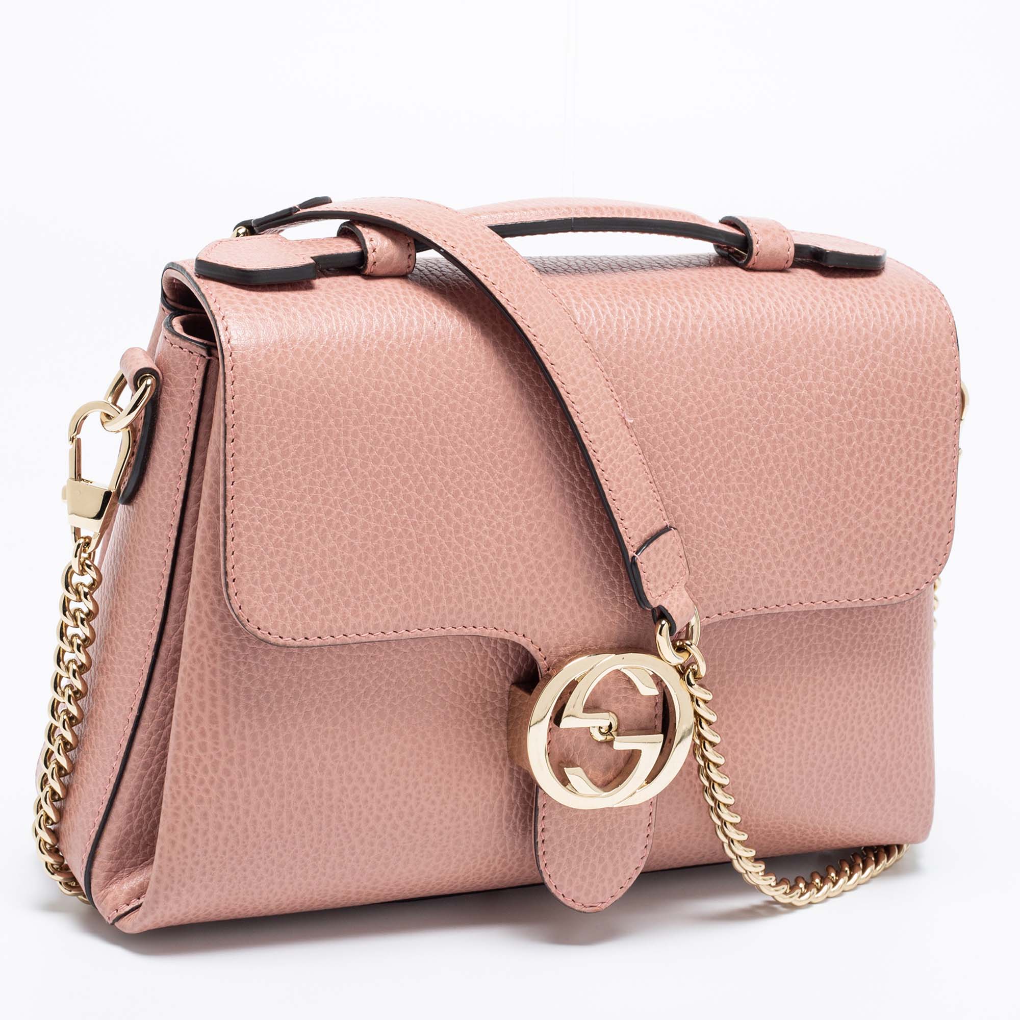 Gucci Dusty Pink Leather Dollar Interlocking G Top Handle Bag Gucci