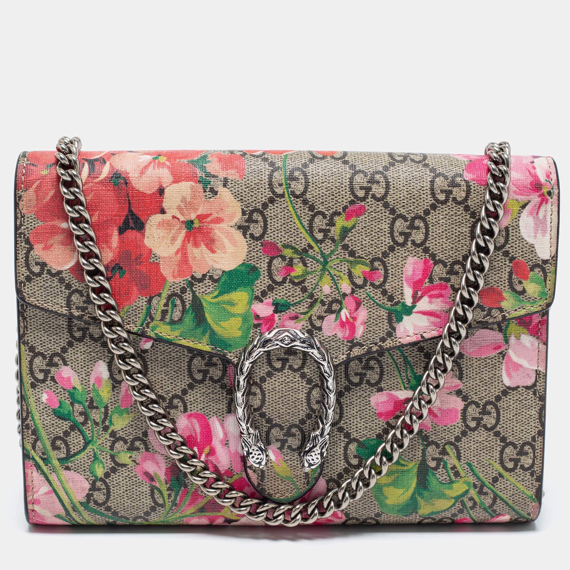 Gucci Multicolor GG Supreme Coated Canvas and Leather Mini Dionysus Blooms Chain Bag