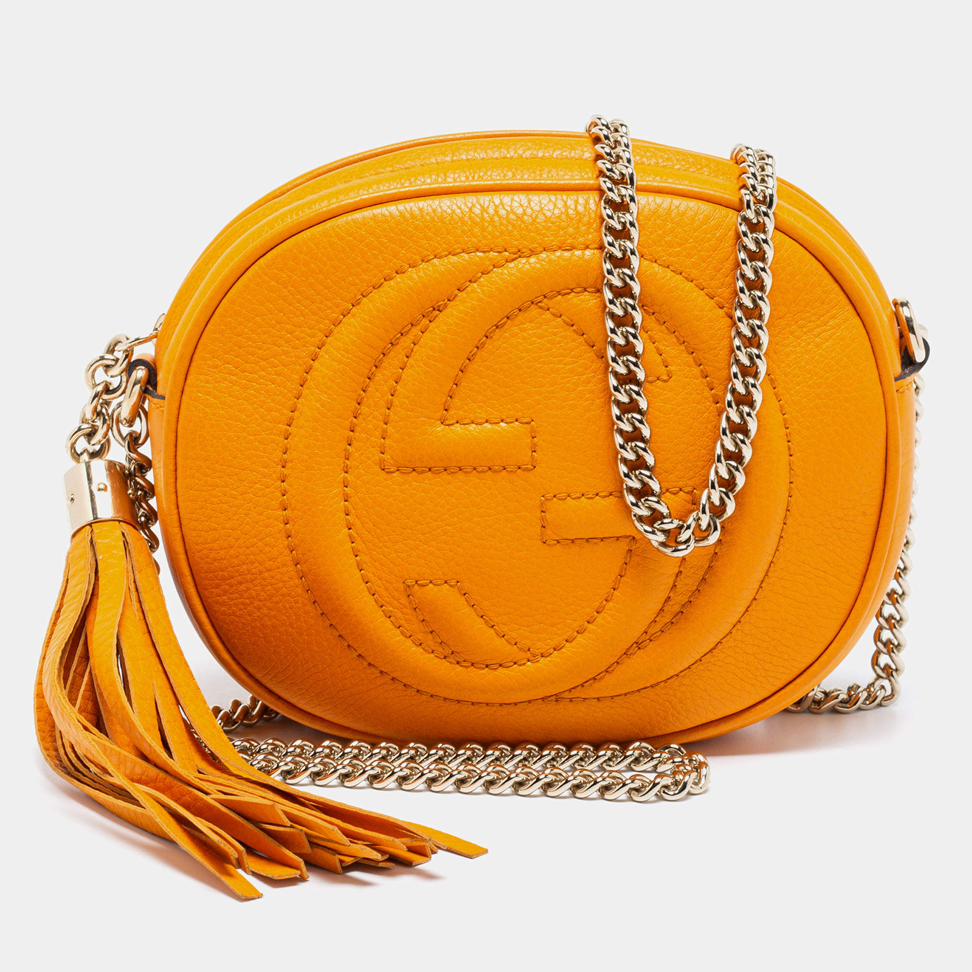 Gucci Mustard Leather Mini Soho Disco Chain Crossbody Bag