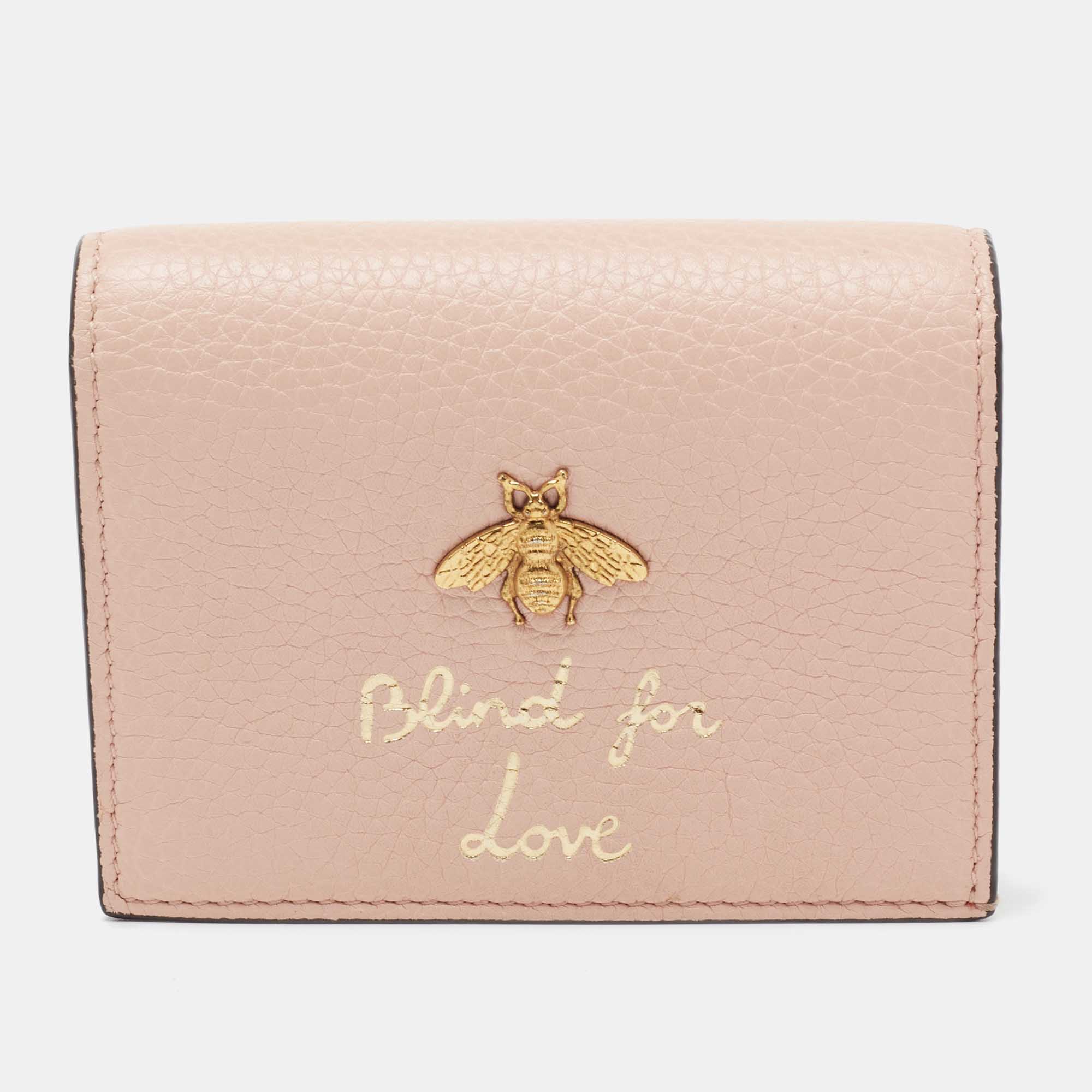 مملوكة مسبقًا حافظة بطاقات غوتشي بليند فور لوف جلد وردي فاتح 