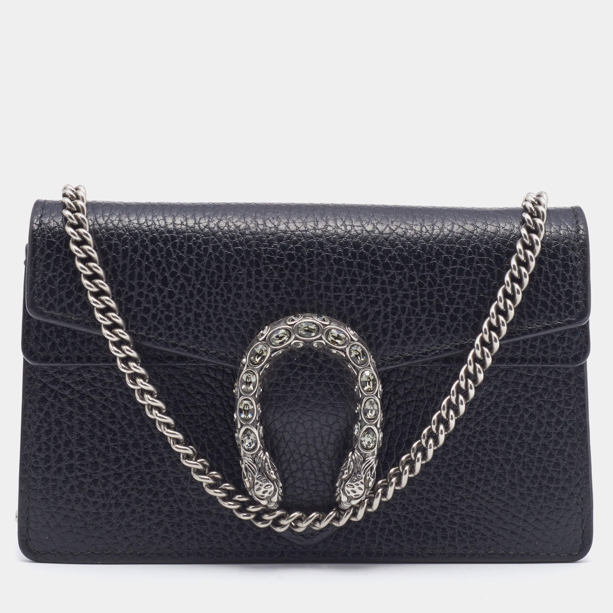 Pre Owned حقيبة كروس غوتشي سوبر ميني ديونسوس جلد أسود