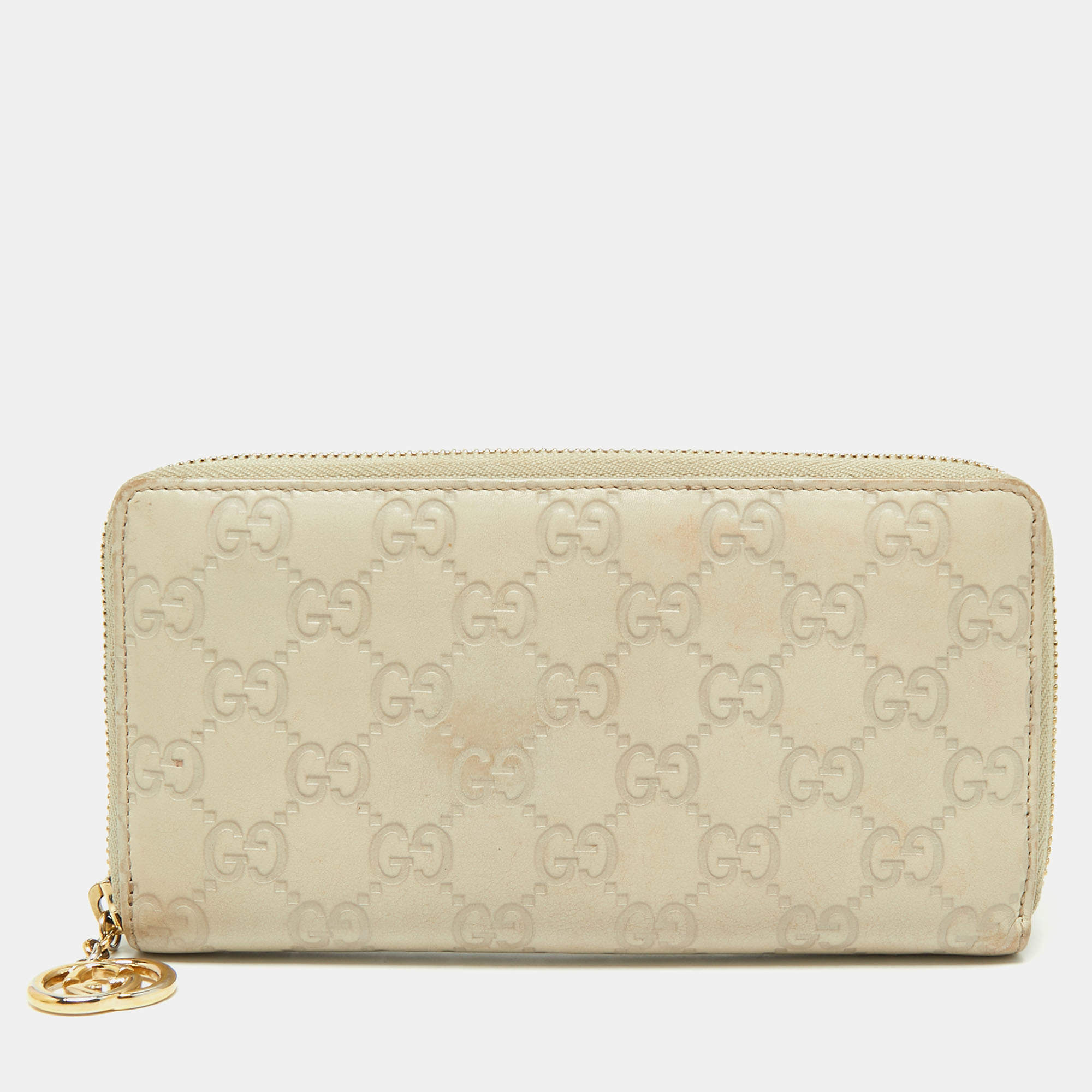 Gucci Beige Guccissima Leather Zip Around Wallet   