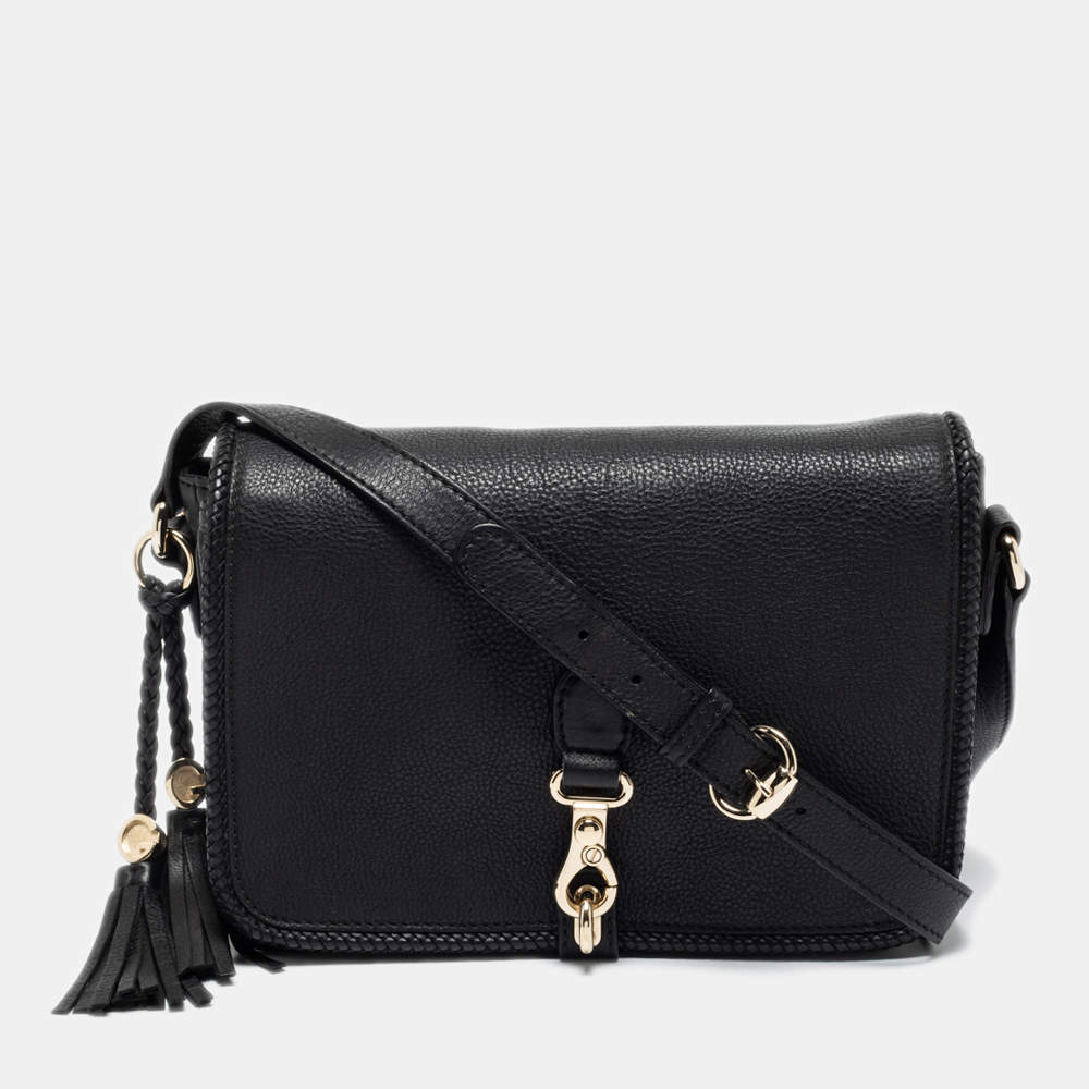 Pre Owned Gucci Black Leather Marrakech Medium Flap Messenger Bag