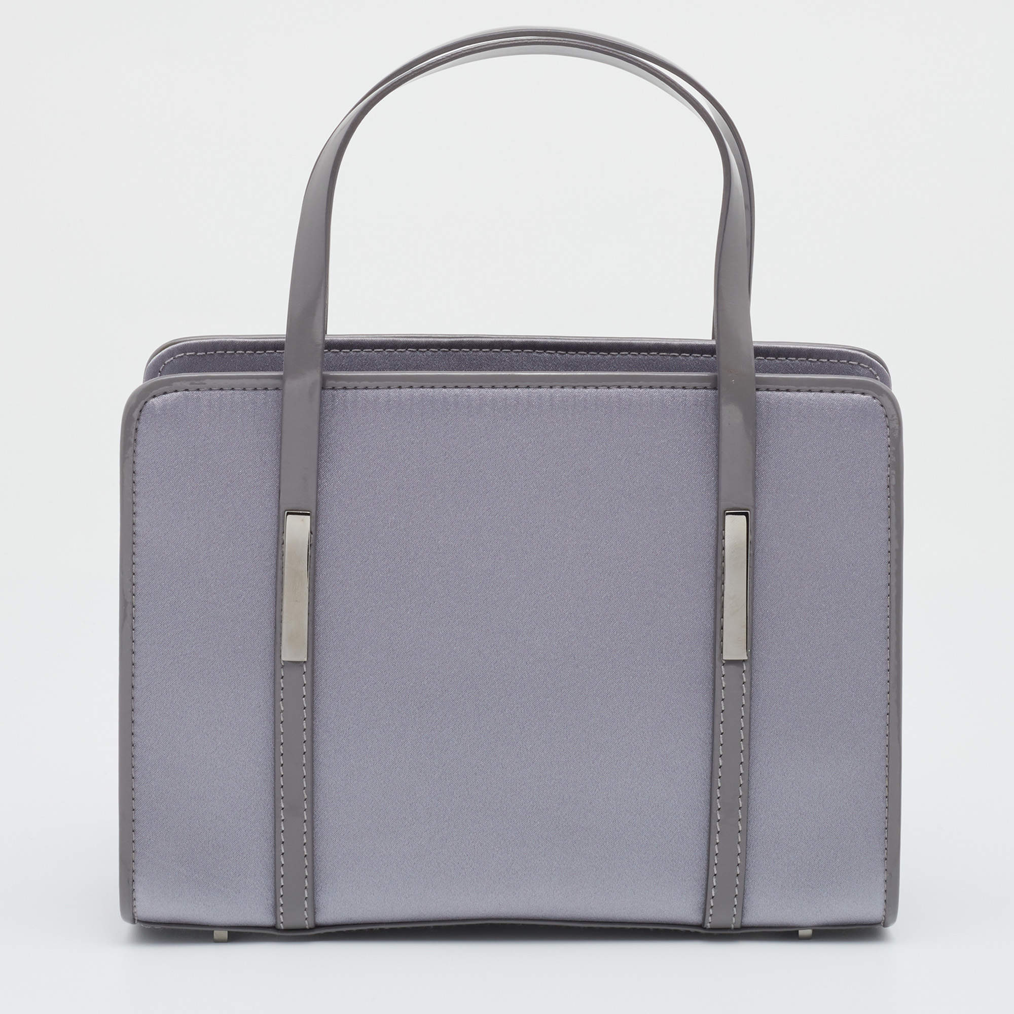 Pre Owned Gucci Grey Satin And Leather Shoulder Bag
