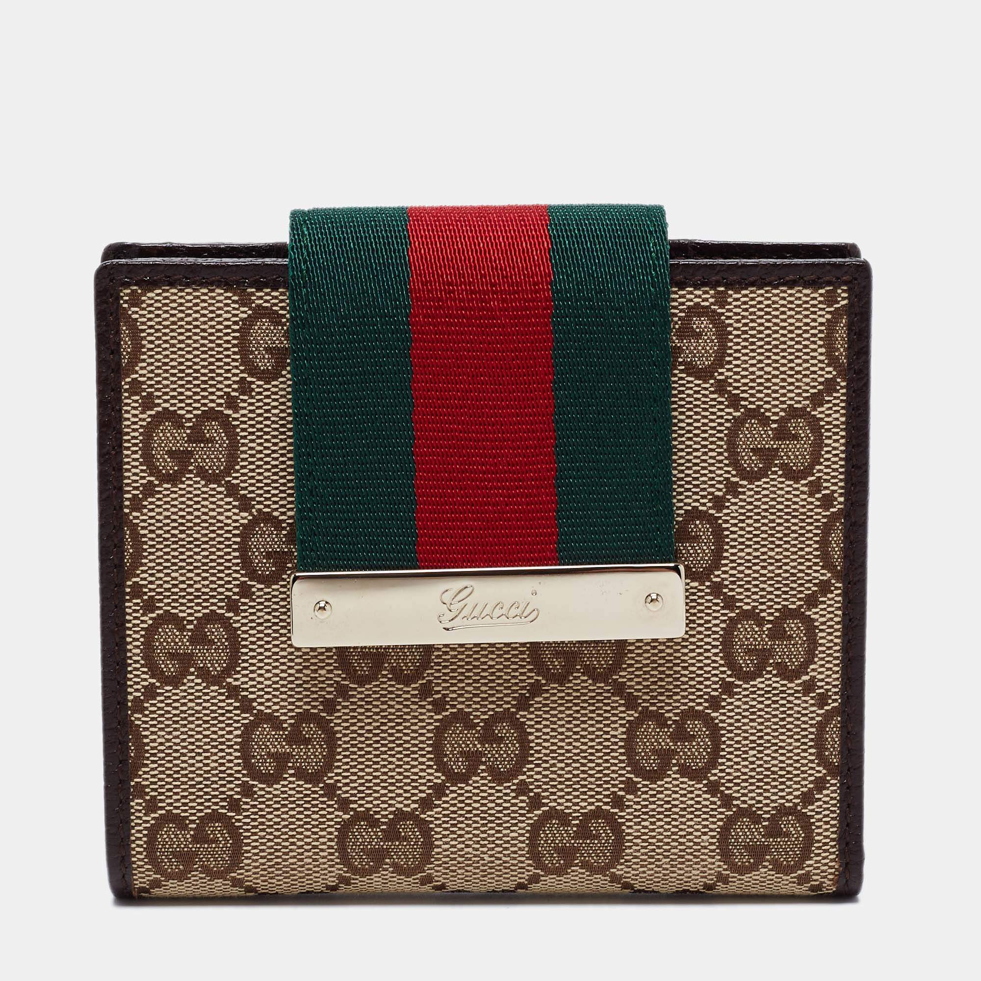 مملوكة مسبقًا Gucci Beige/Brown GG Canvas and Leather Web French Wallet
