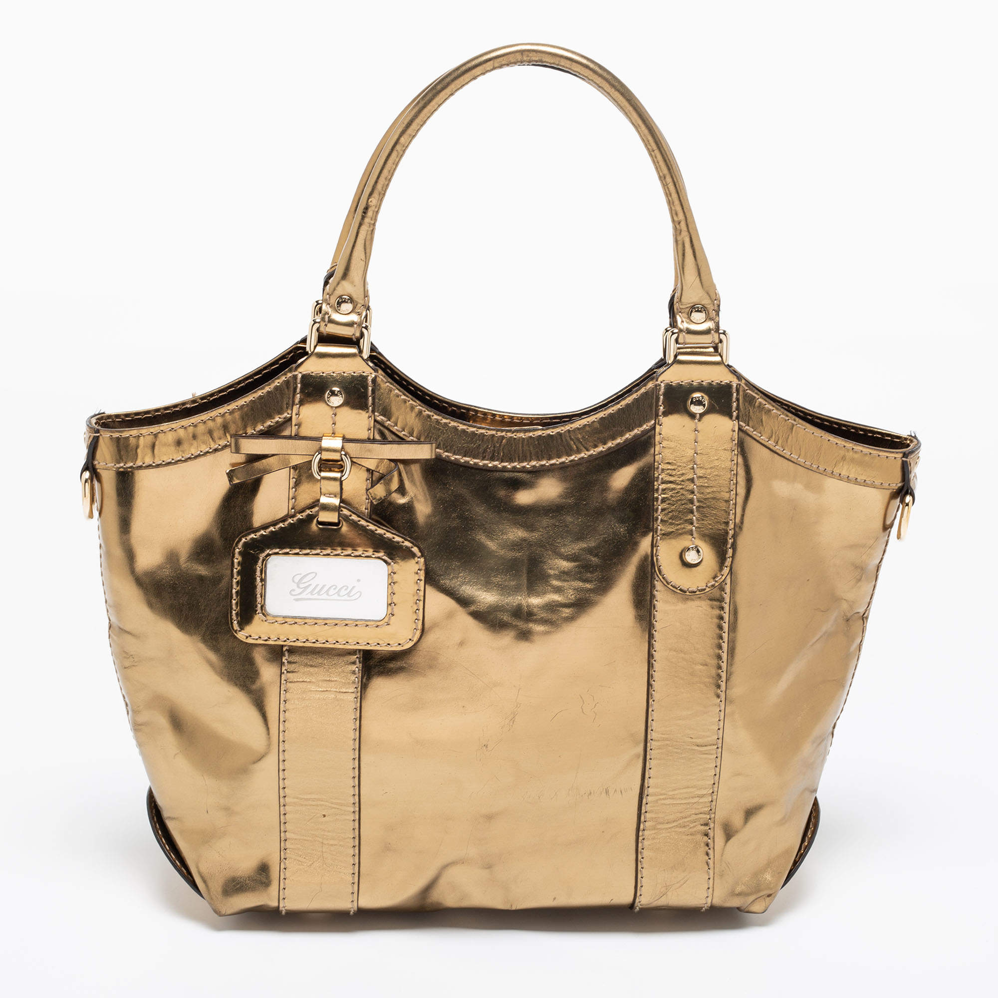 مملوكة مسبقًا Gucci Gold Laminated Leather Vanity Tote