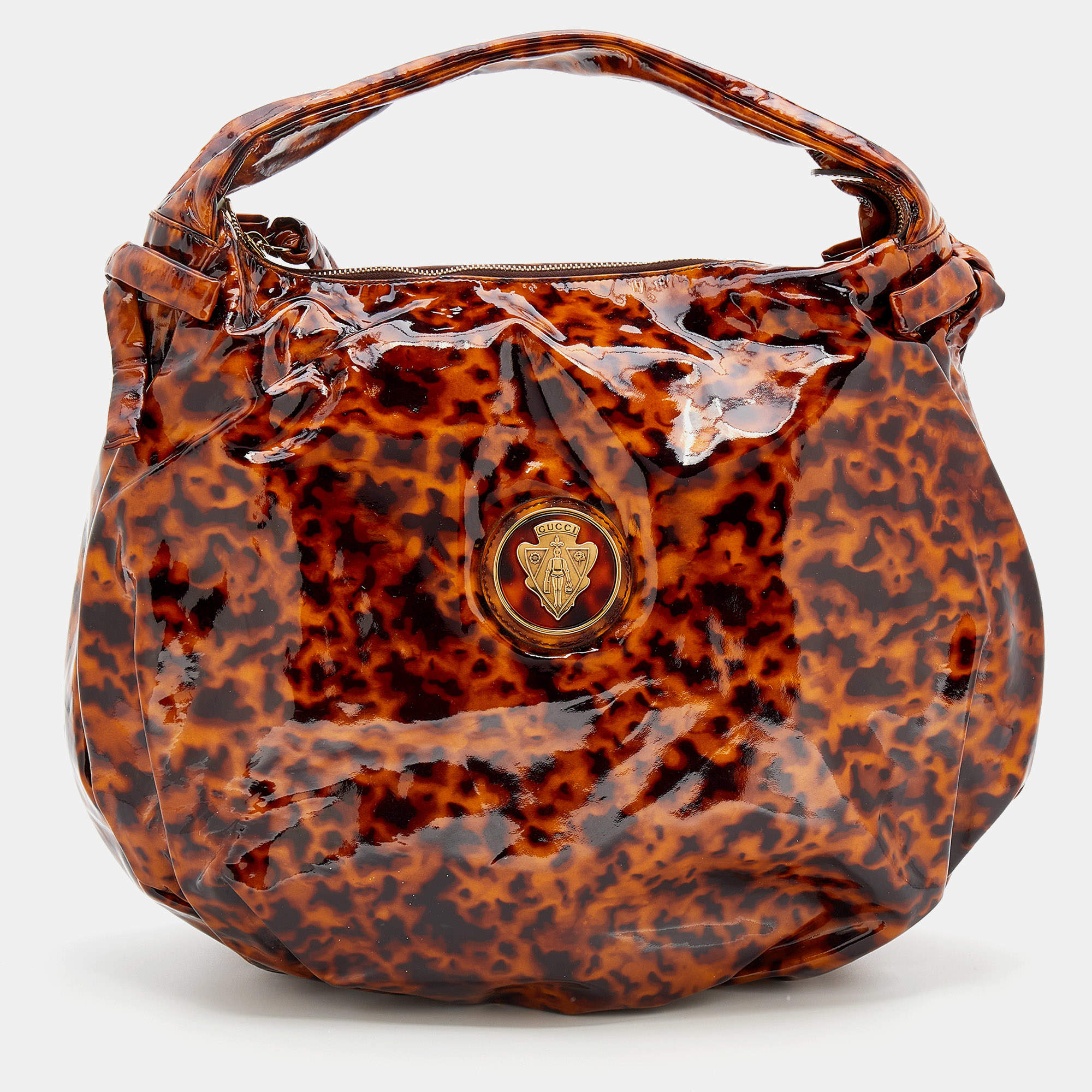 Pre Owned حقيبة هوبو غوتشي هيستيريا فينيل لامع بني لون صدفة السلحفاة