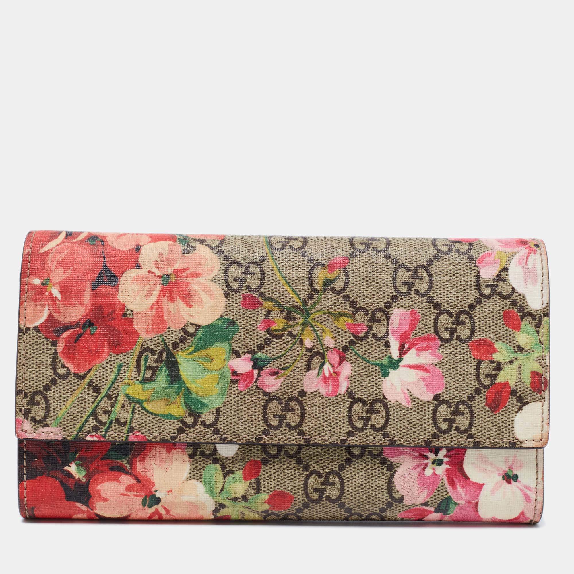 Pre Owned Gucci Multicolor GG Supreme Blooms Coated Canvas Flap Continental Wallet