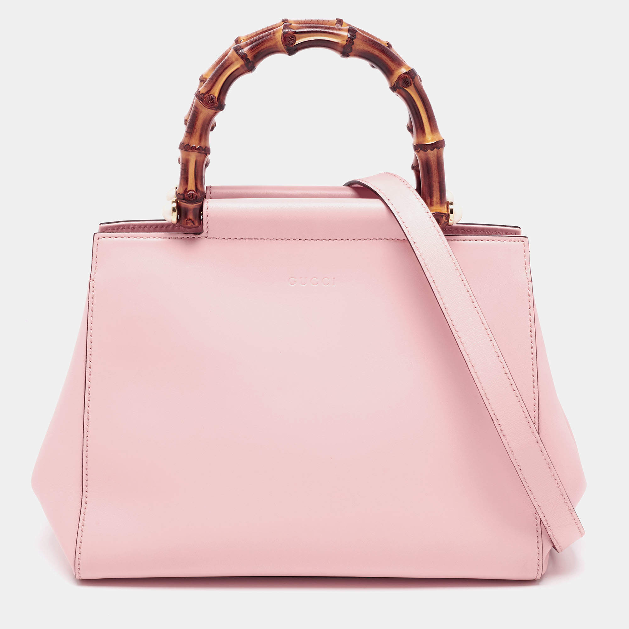 Gucci Pink Leather Small Nymphaea Bamboo Tote Gucci The Luxury Closet