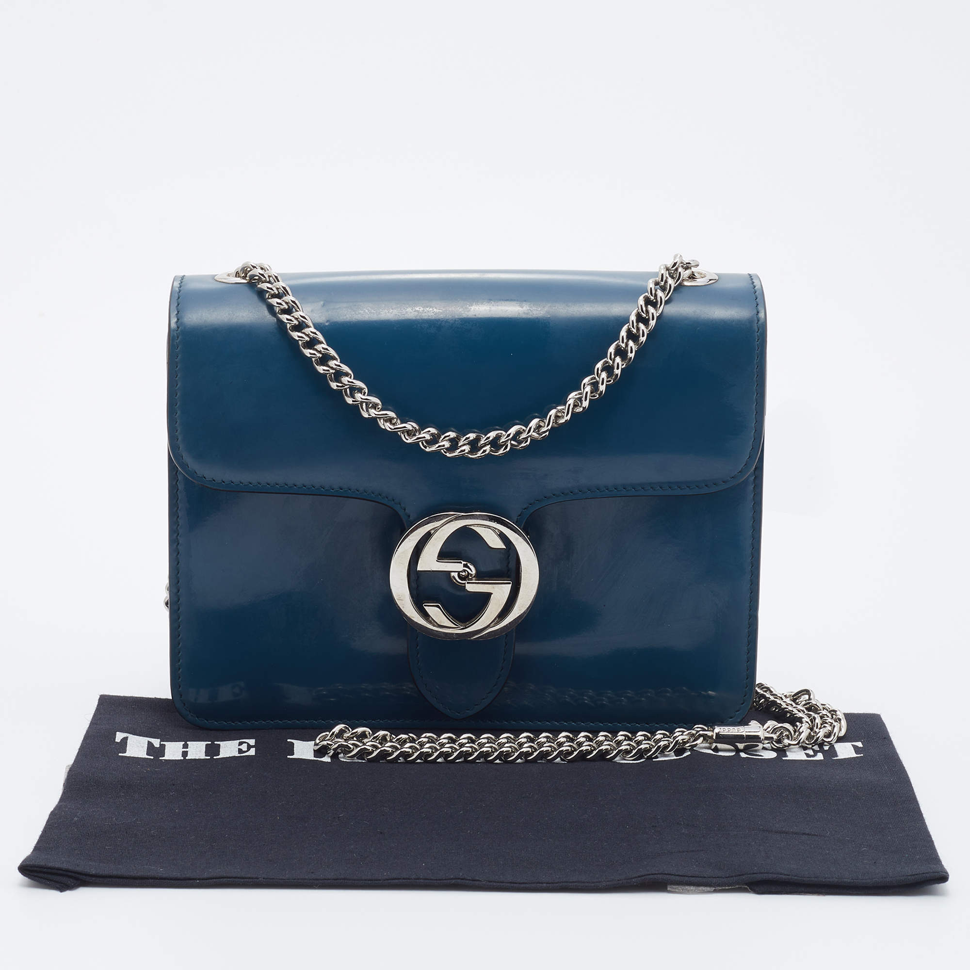 Gucci Interlocking G Shoulder Bag Blue in Calfskin Leather with Silver-tone  - US