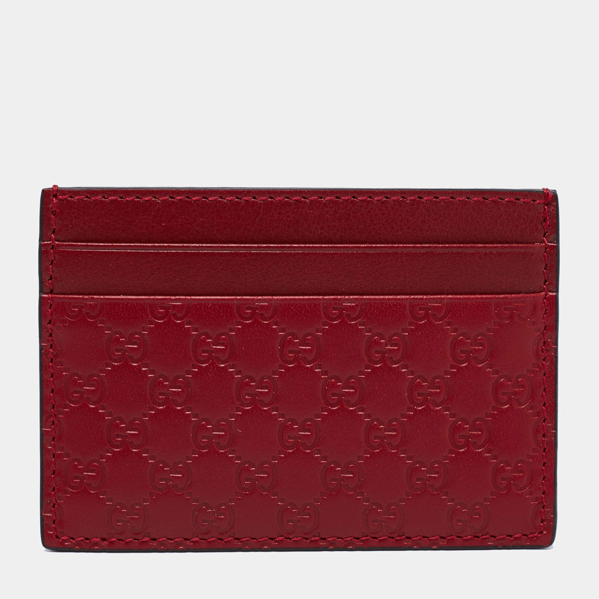 Pre Owned حامل بطاقات غوتشى جلد مايكروغوتشيسيما أحمر