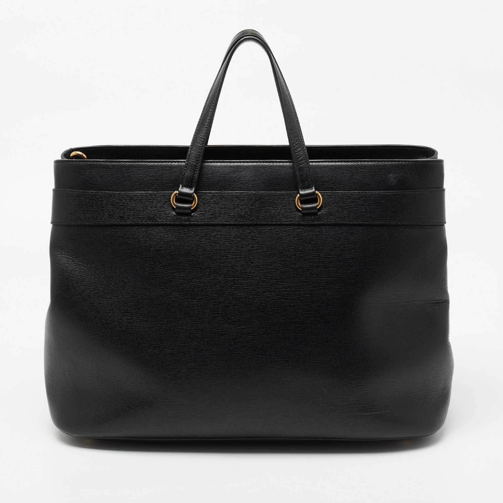 Gucci Black Leather Bright Bit Tote