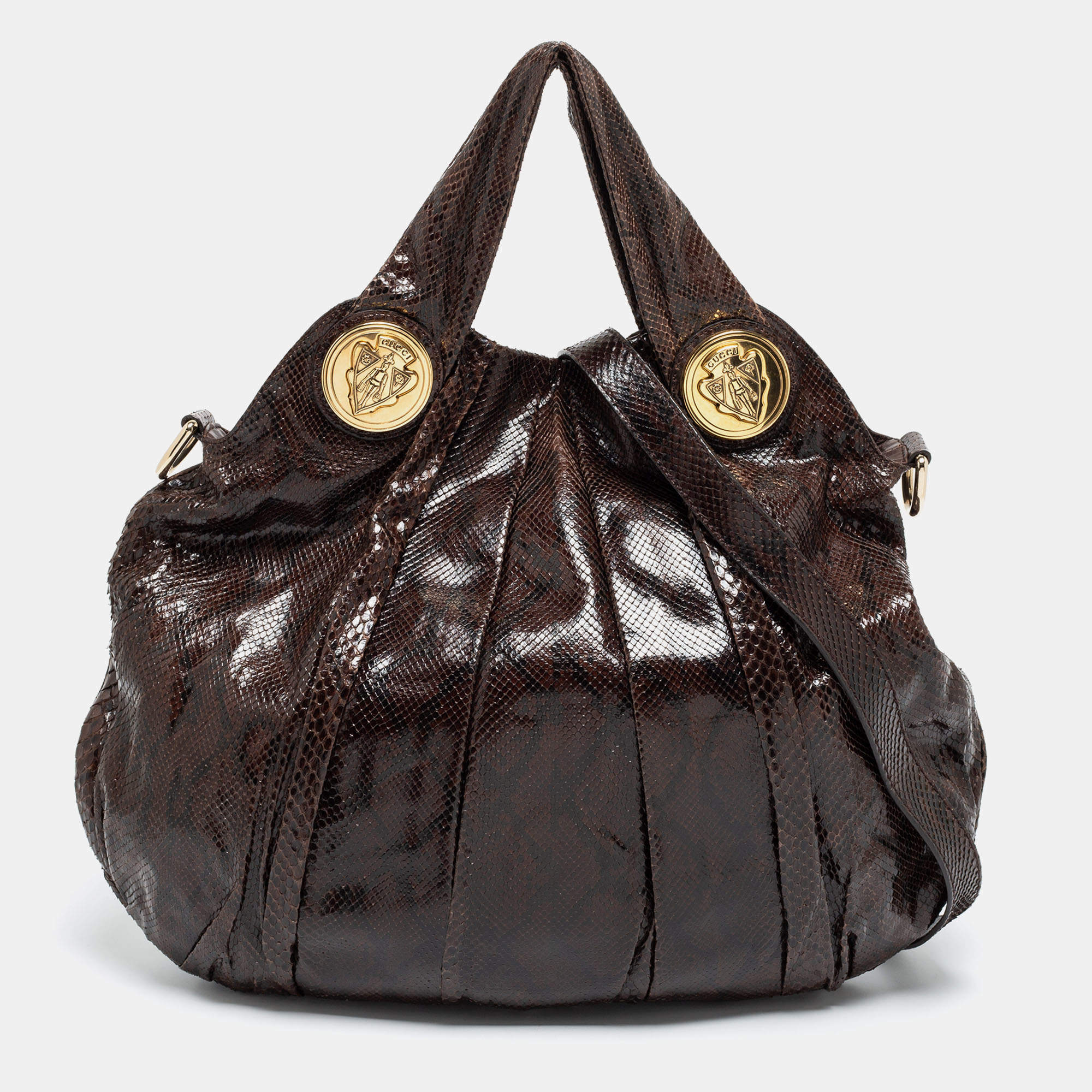 Pre Owned Gucci Dark Brown Snakeskin Large Hysteria Hobo