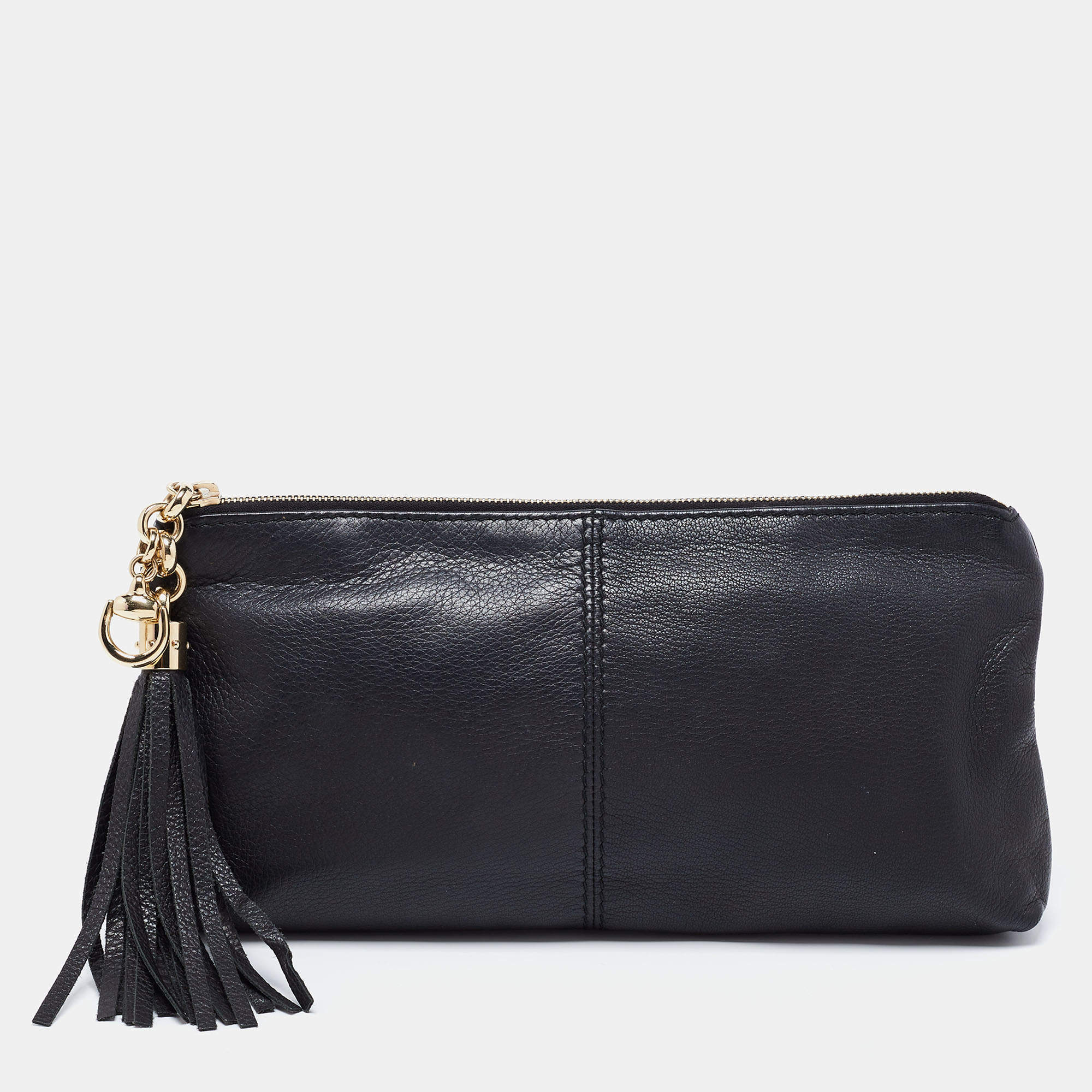 Pre Owned Gucci Black Leather Small Sienna Tassel Clutch