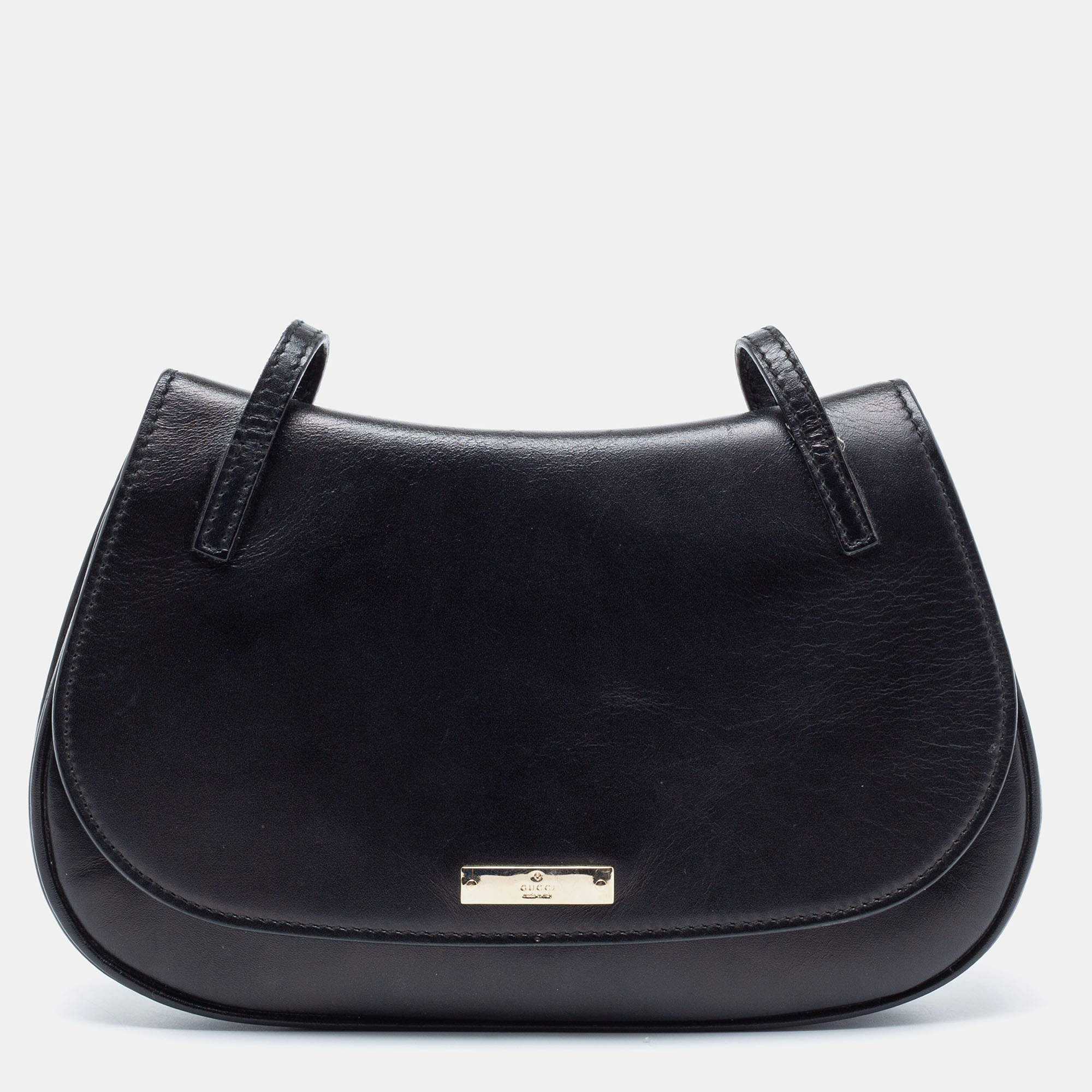 Pre Owned حقيبة كلتش غوتشي جلد أسود بقلاب