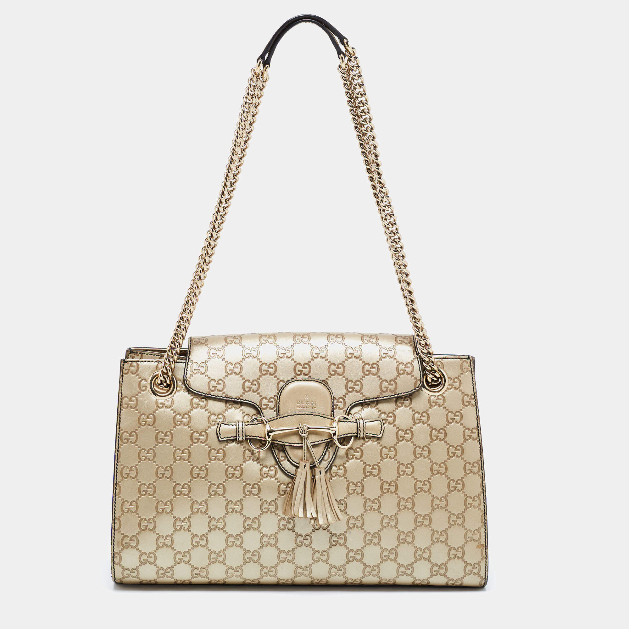 Gucci Metallic Beige Guccissima Leather Large Emily Chain Shoulder Bag ...
