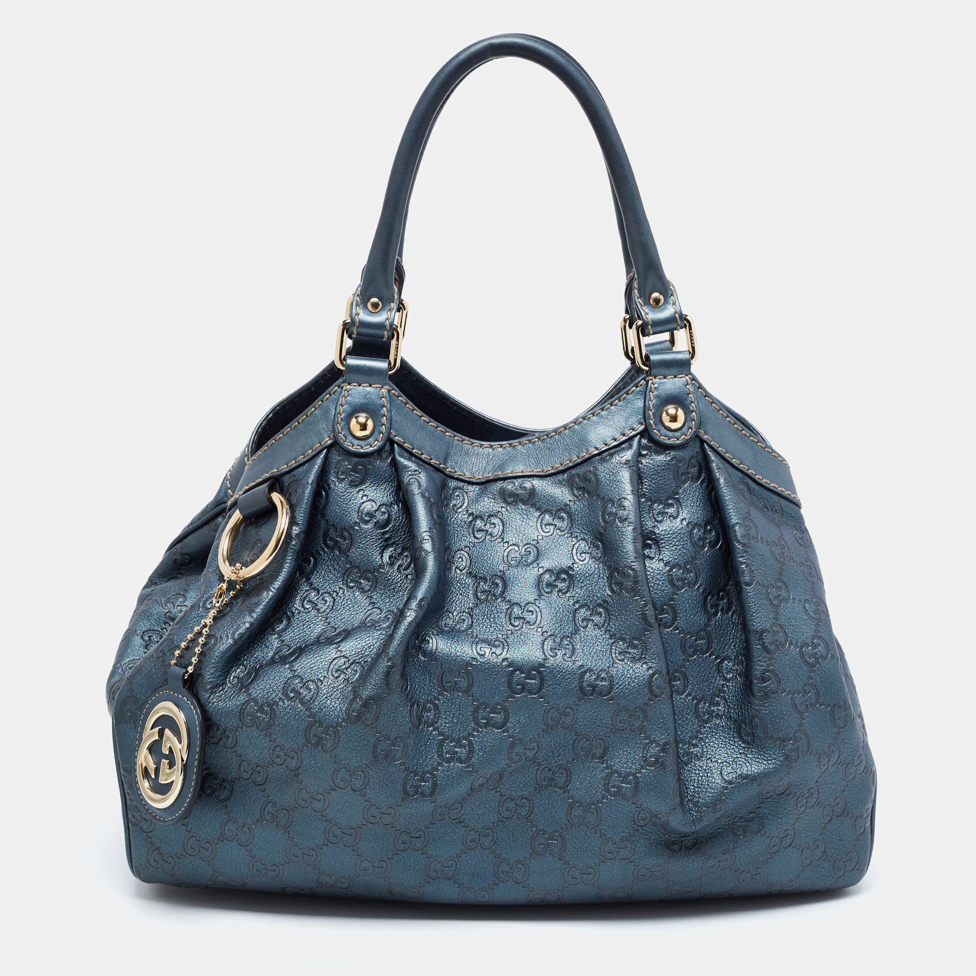 Pre Owned Gucci Blue Guccissima Leather Medium Sukey Satchel