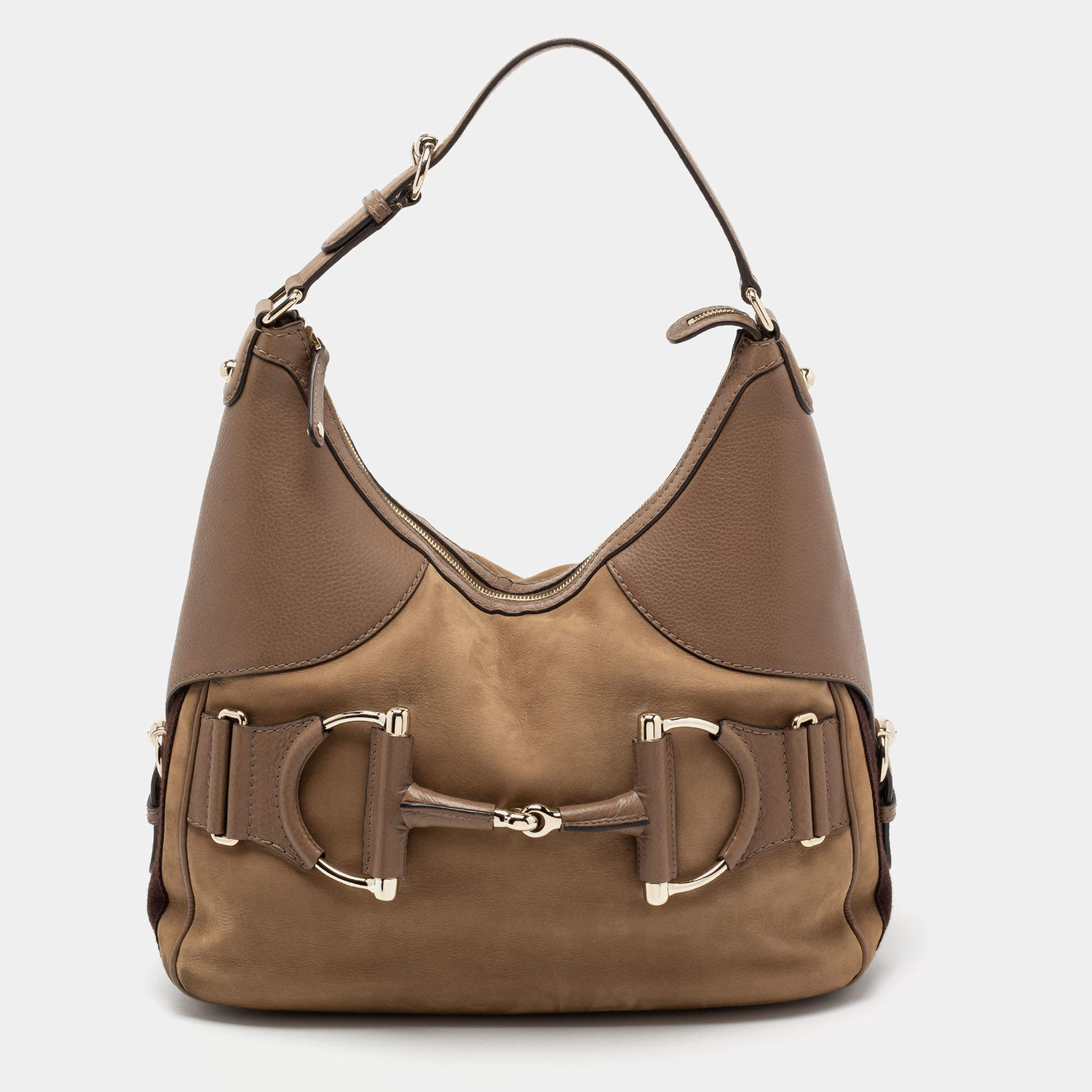 Pre Owned Gucci Brown Leather Medium Web Horsebit Heritage Hobo