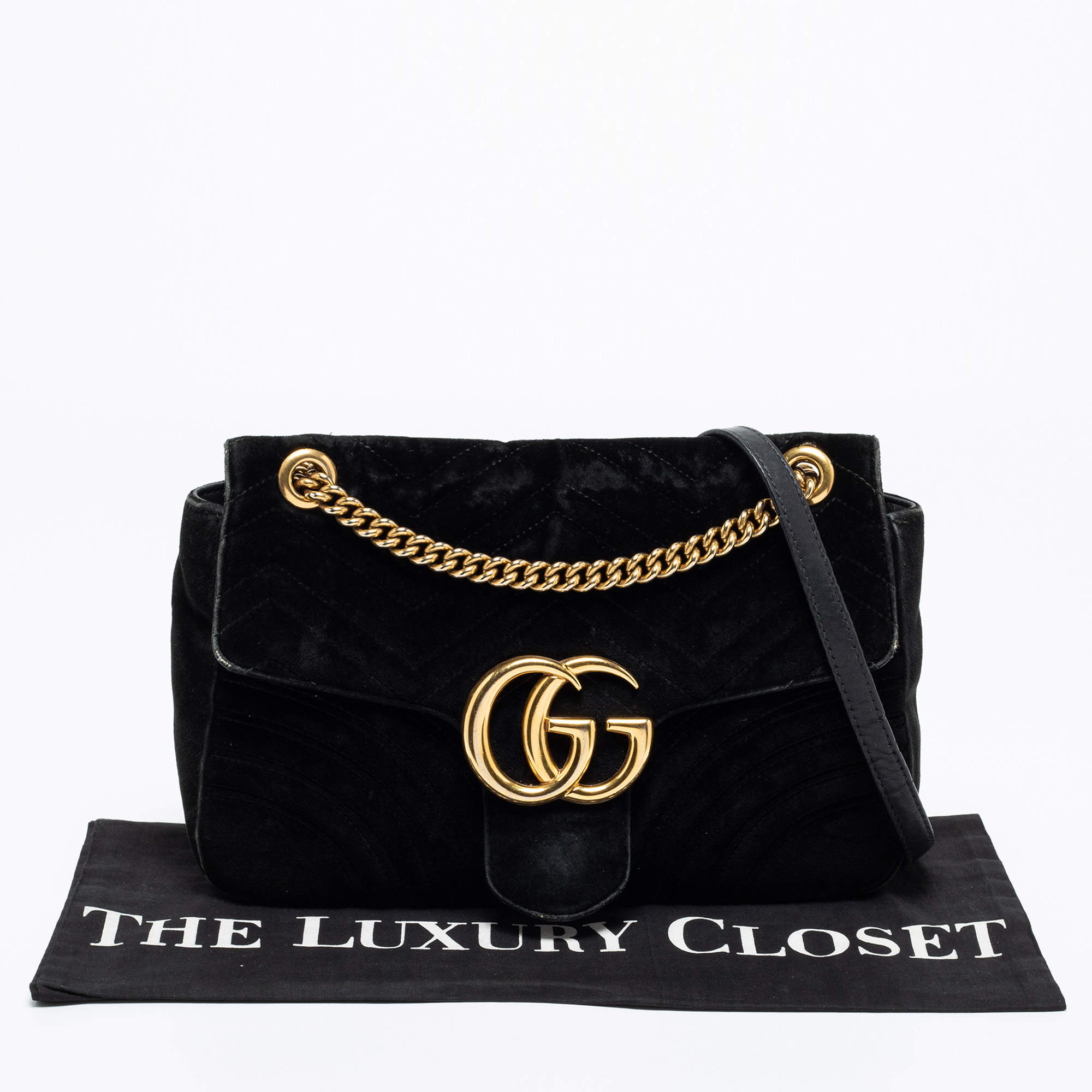 Canberra secretly Persuasion Gucci Black Velvet GG Marmont Matelassé Flap Chain Shoulder Bag Gucci | TLC