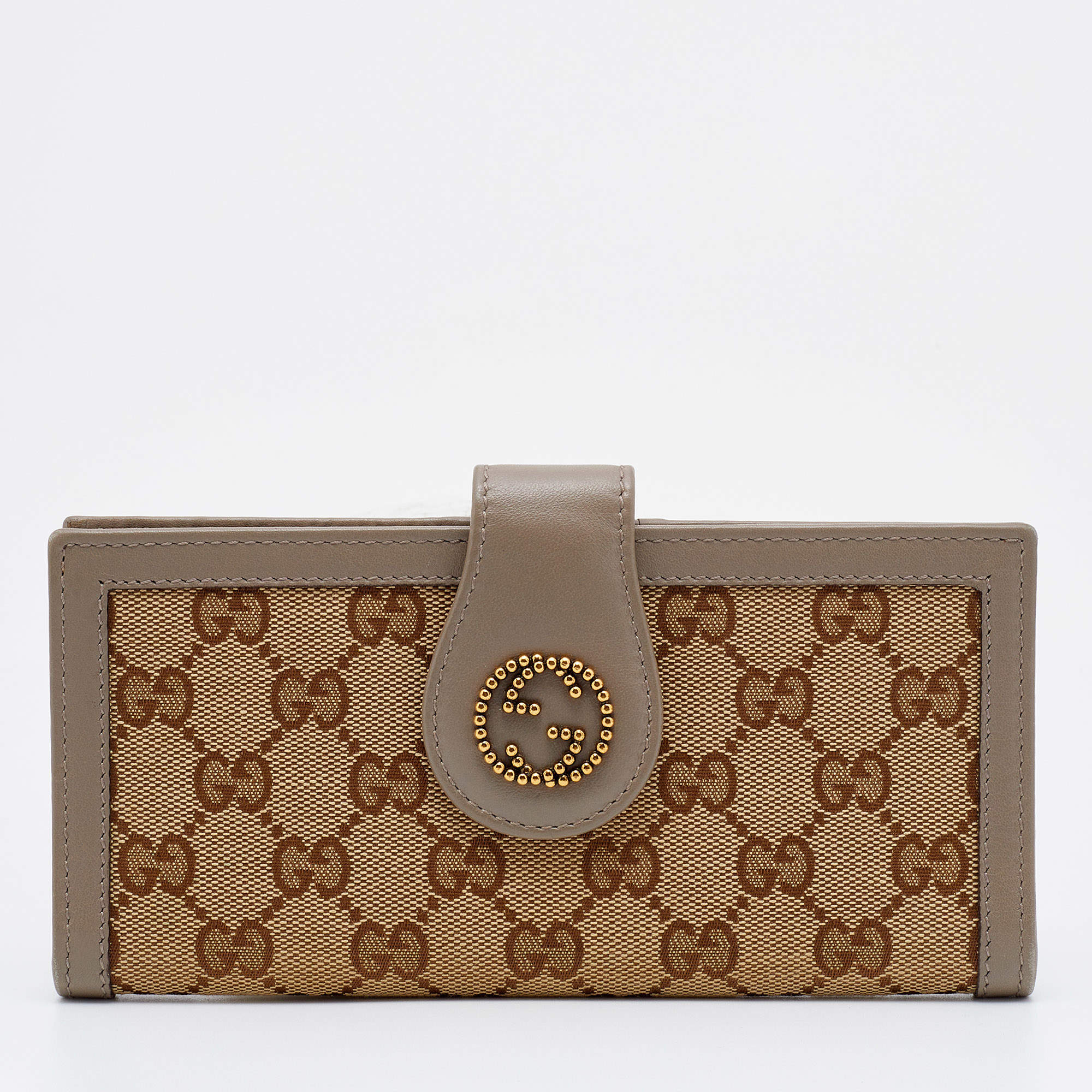 Gucci Beige/Brown GG Canvas And Leather Scarlett Continental Bifold Wallet