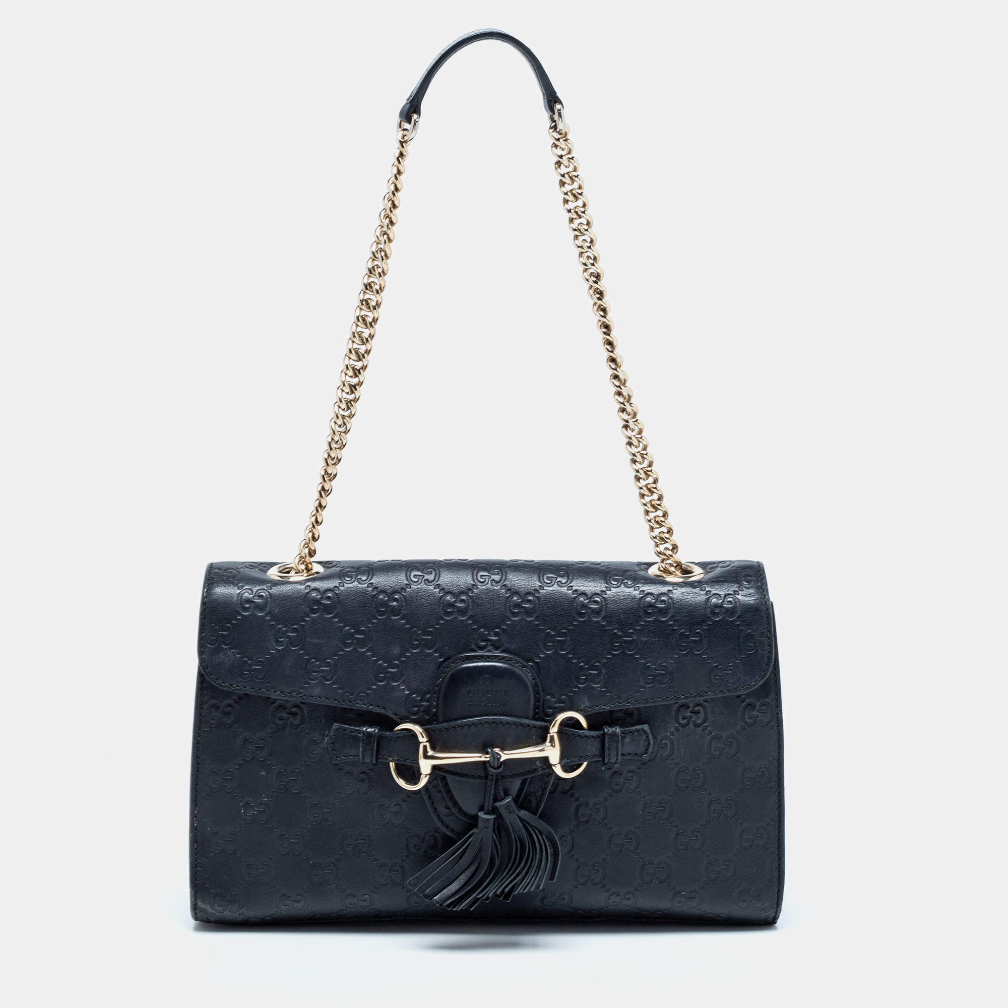 Pre Owned حقيبة كتف غوتشي إيميلي جلد غوتشيسيما أسود متوسطة