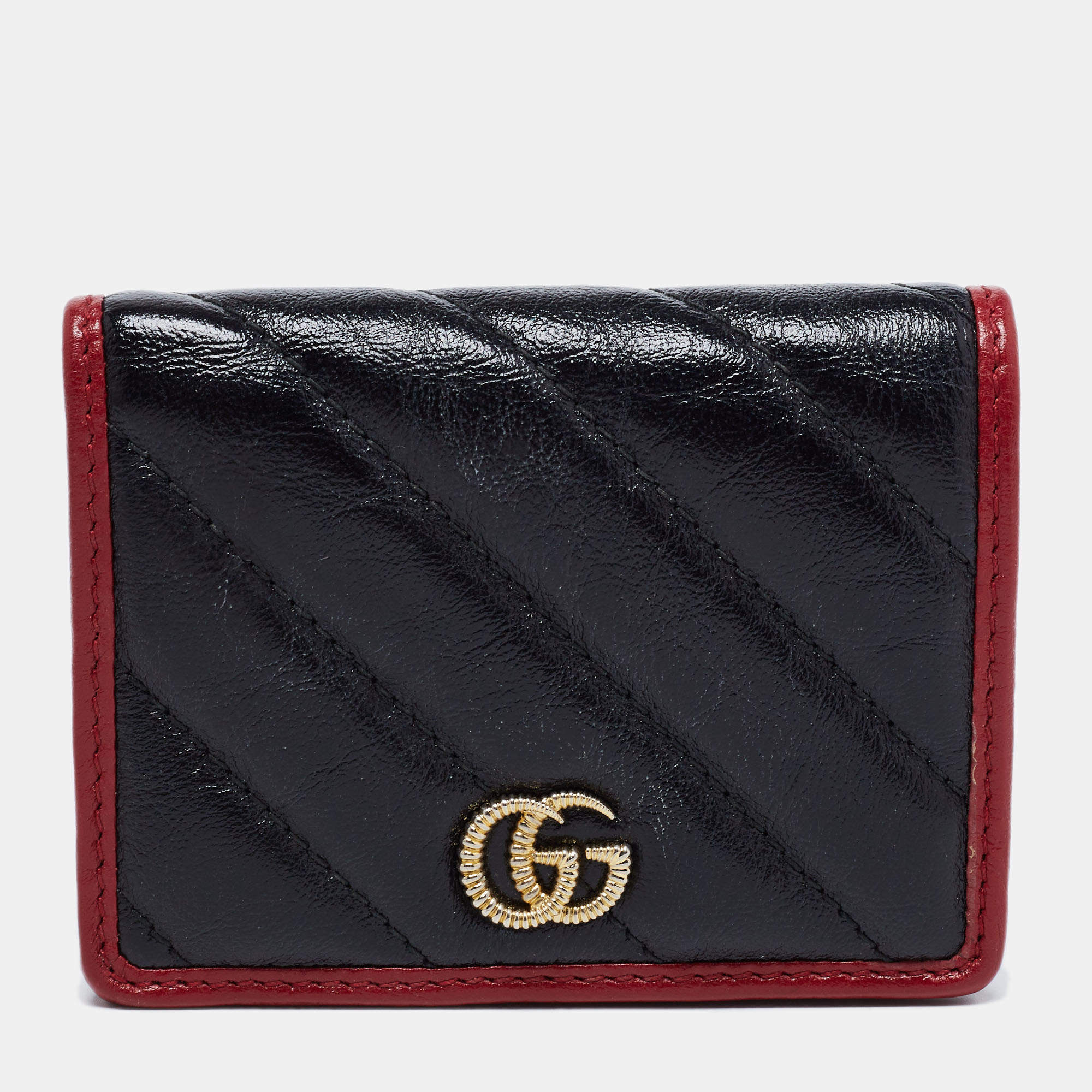 Gucci Black Diagonal Quilt Leather Torchon GG Marmont Compact Wallet Gucci | TLC Gucci Black Diagonal Quilt Leather Torchon GG Marmont Compact Wallet Gucci | TLC