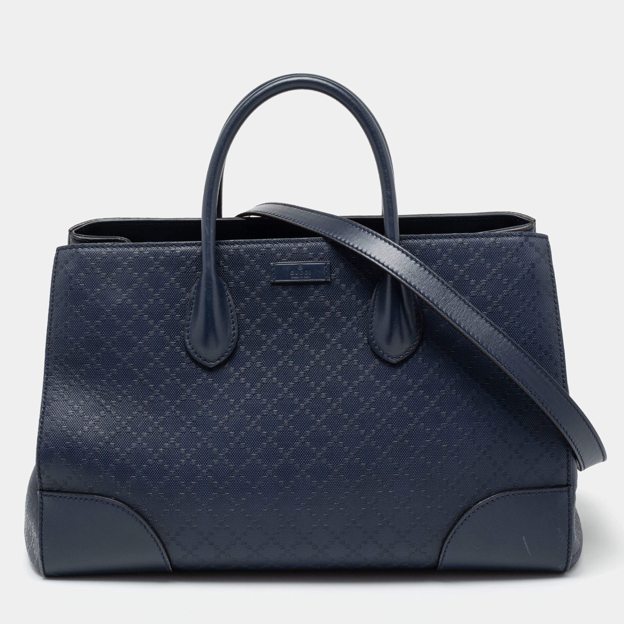 مملوكة مسبقًا Gucci Navy Blue Diamante Leather Top Zip Shopper Tote