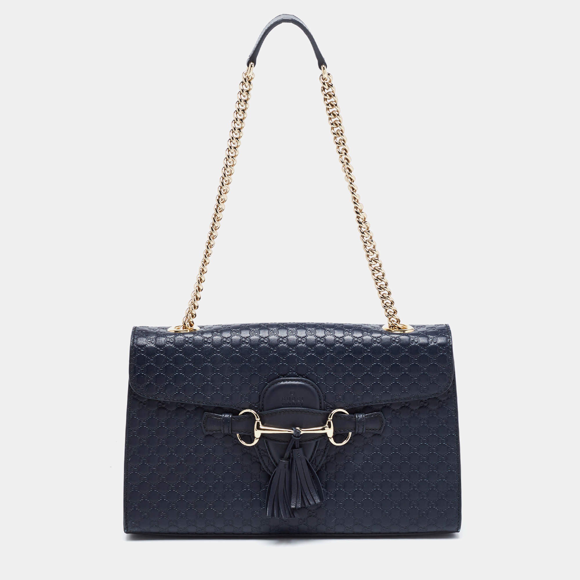 Gucci Navy Blue Microguccissima Leather Medium Emily Shoulder Bag