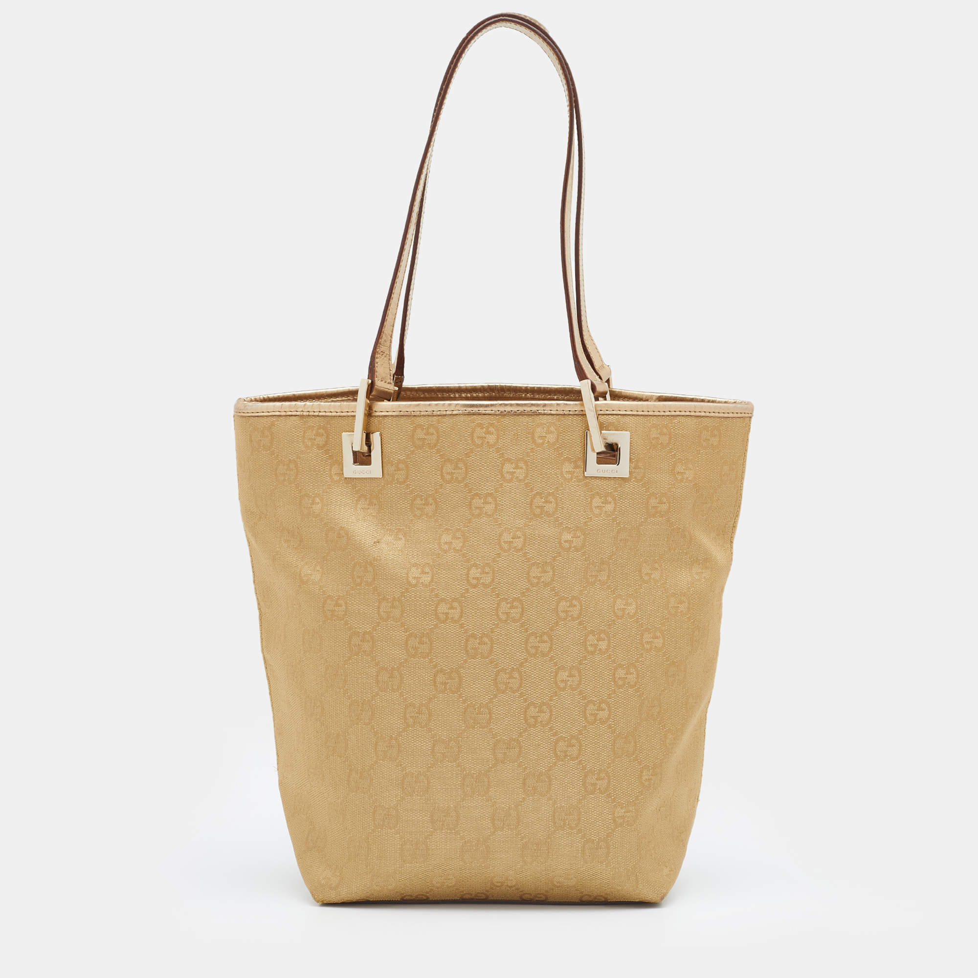 Pre Owned Gucci Gold GG Canvas and Leather Tote