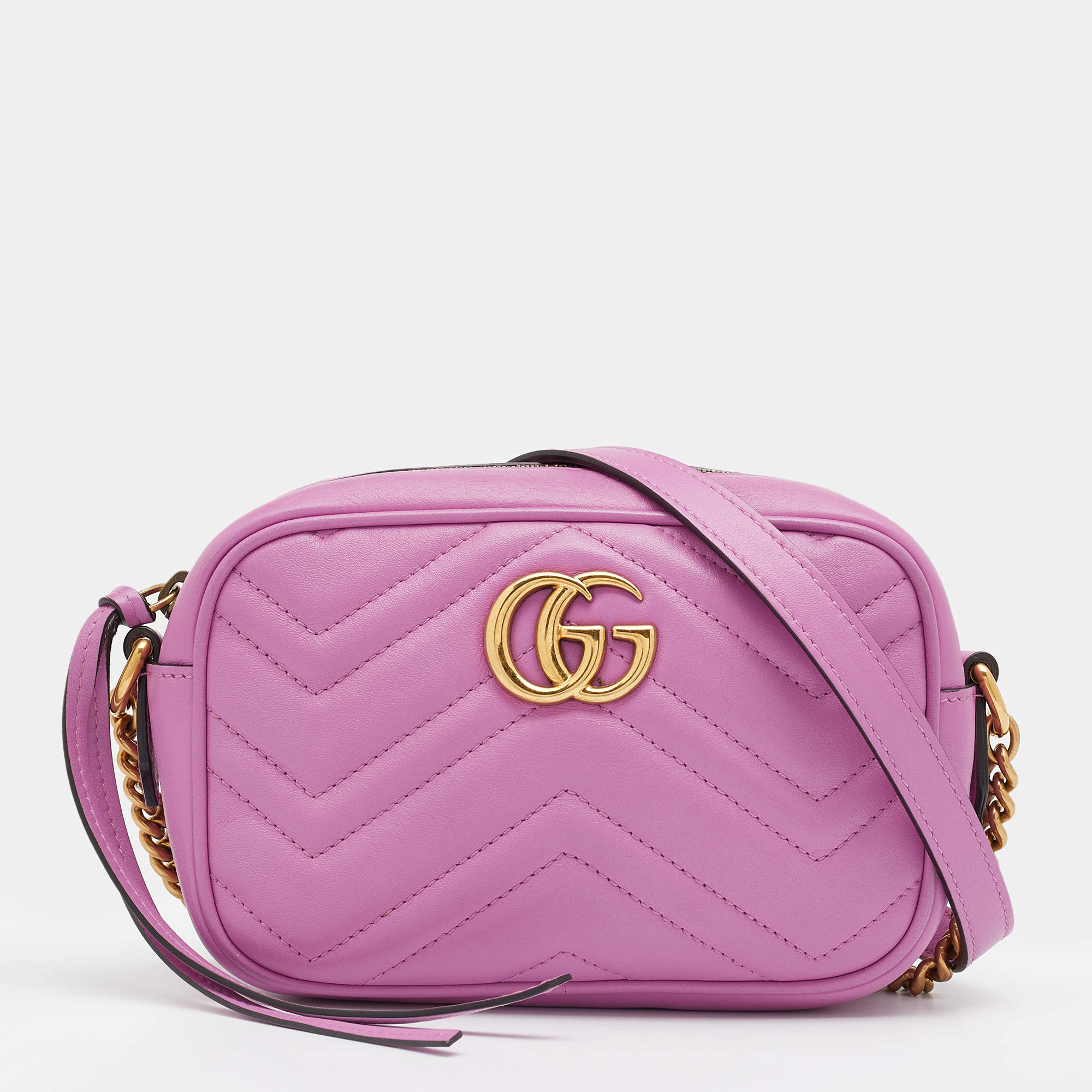 Gucci GG Marmont Camera Bag Matelasse Mini Light Pink in Leather with  Antique Gold - US