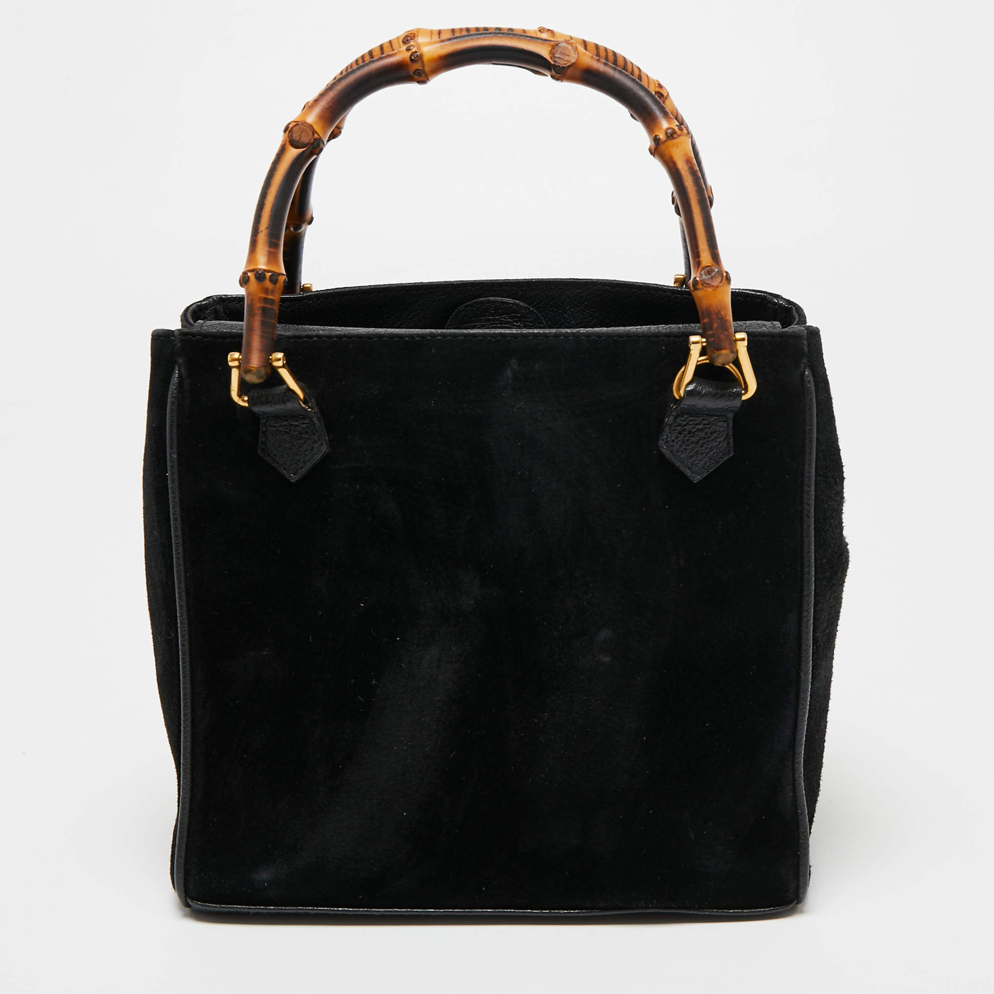 Gucci Black Suede Bag with Bamboo Handle