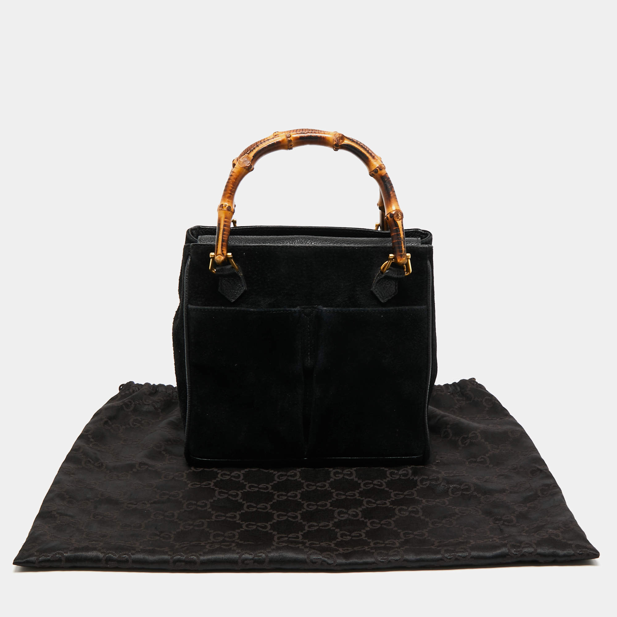 Gucci Black Suede Bamboo Tote 2way Crossbody Bag 62gz421s – Bagriculture