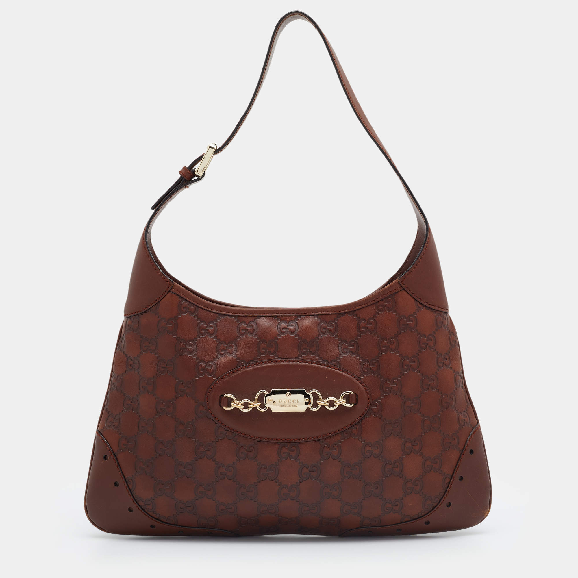 Pre Owned حقيبة هوبو غوتشي بانش جلد غوتشيسيما نحاسي