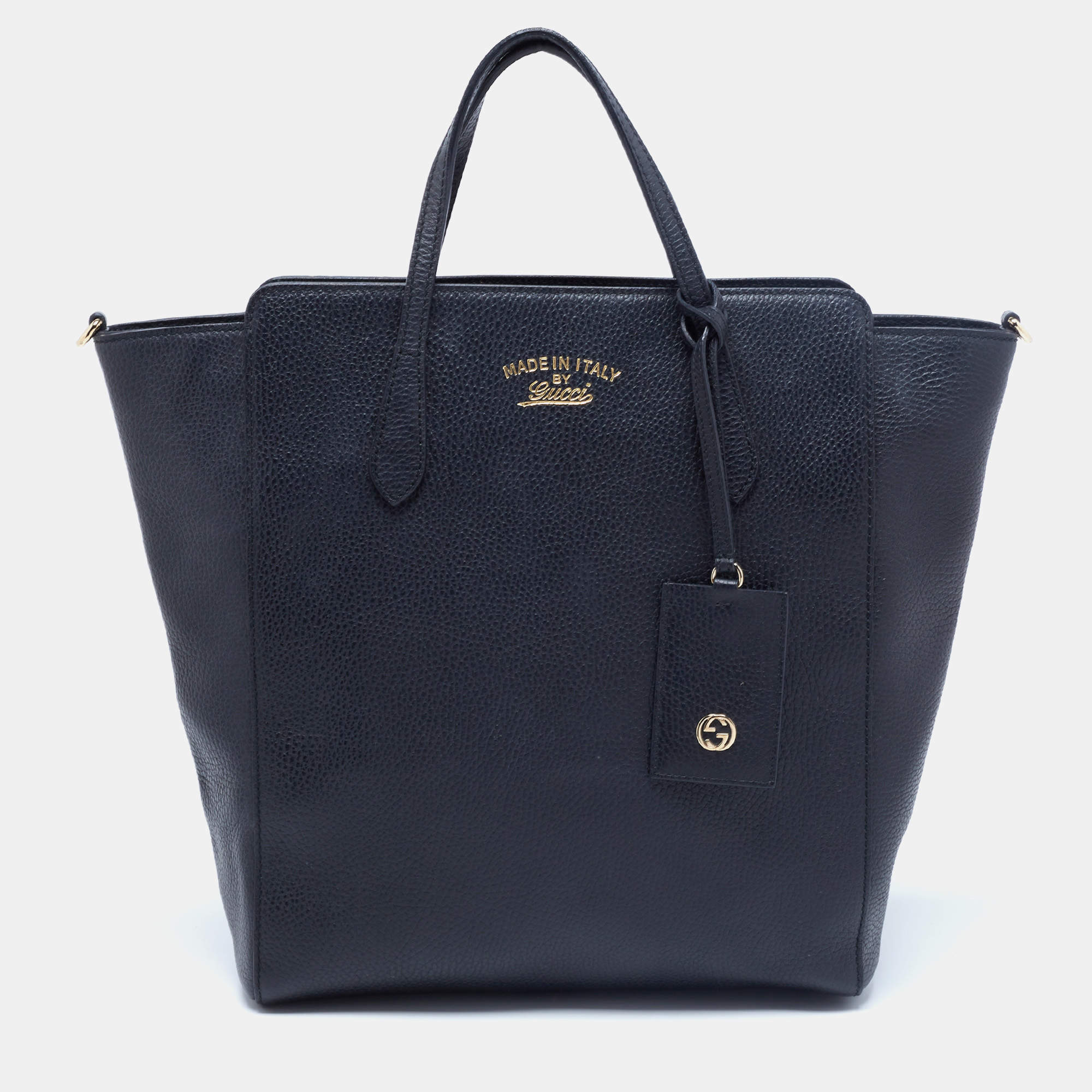 Pre Owned Gucci Black Leather Medium Swing Tote