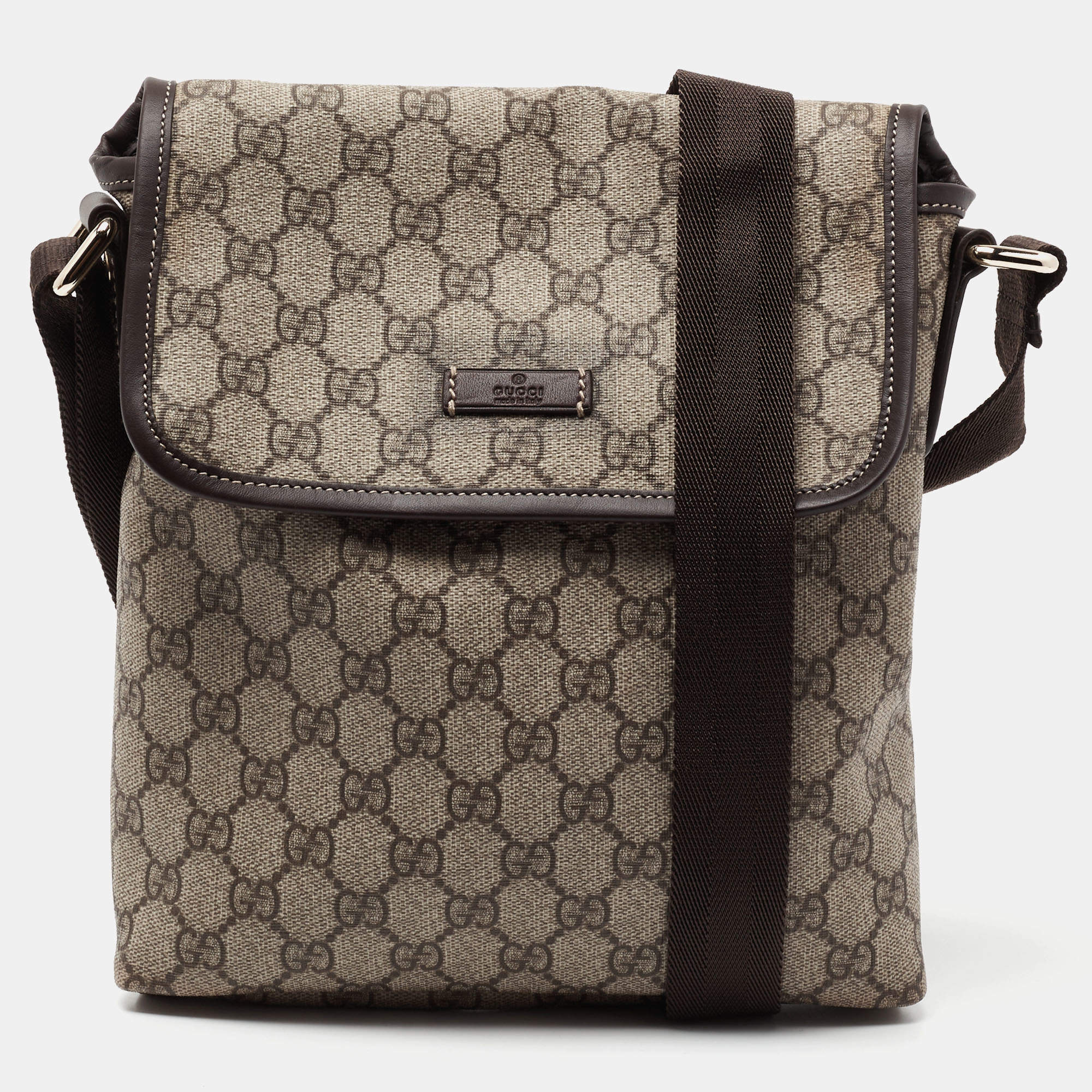 Pre Owned Gucci Beige/Brown GG Supreme Canvas Messenger Diaper Bag