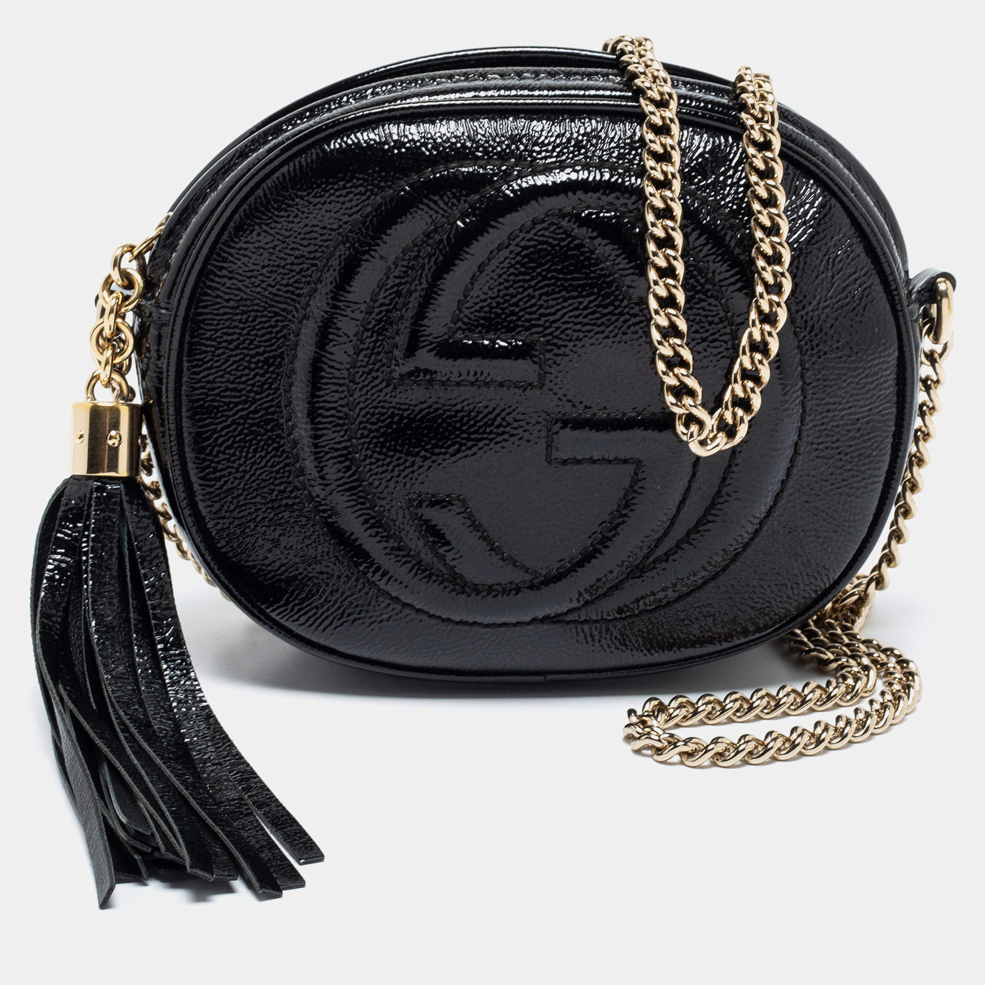 Pre Owned Gucci Black Patent Leather Mini Soho Chain Shoulder Bag